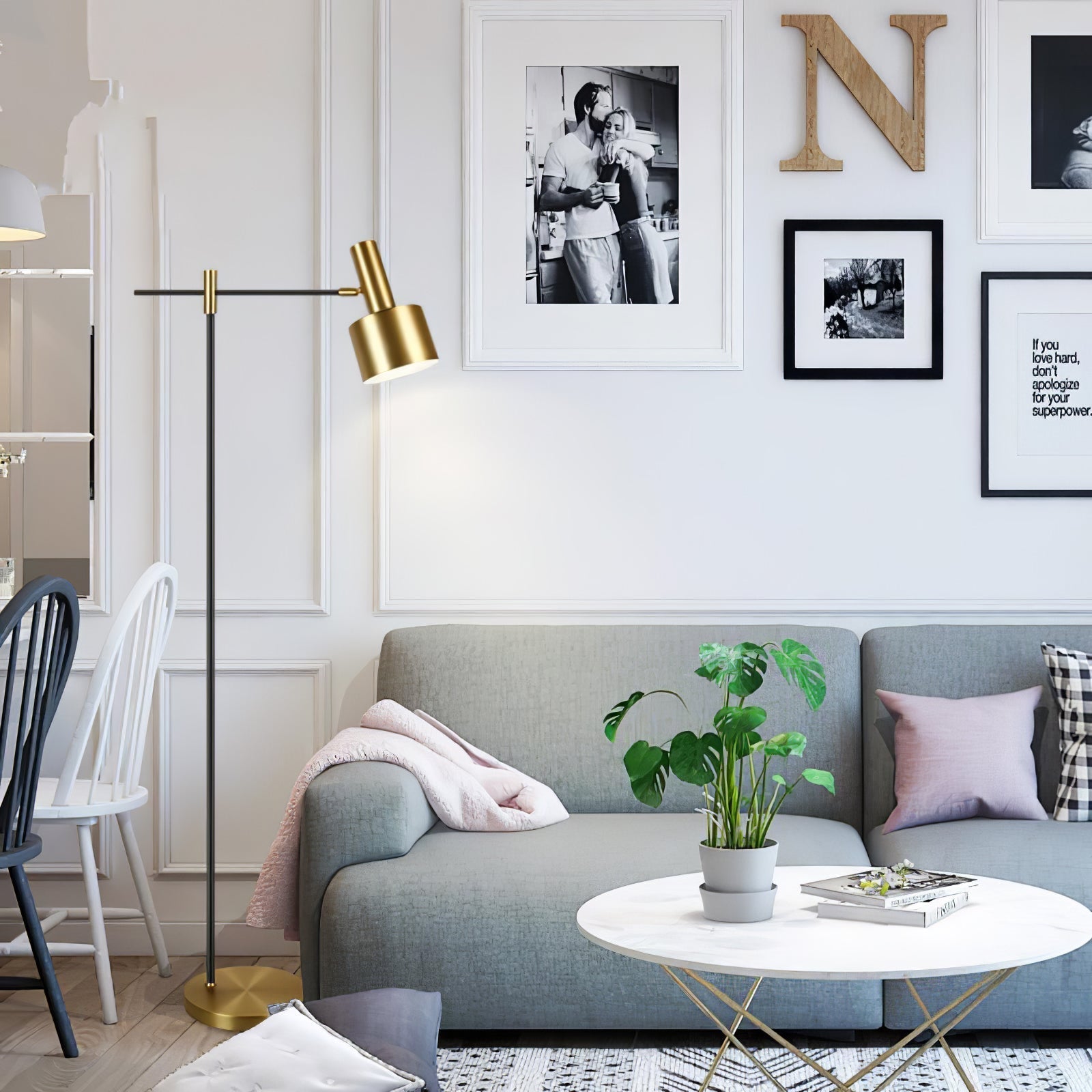 Lento Modern Floor Standing Lamp with Polished Gold and Black Finish