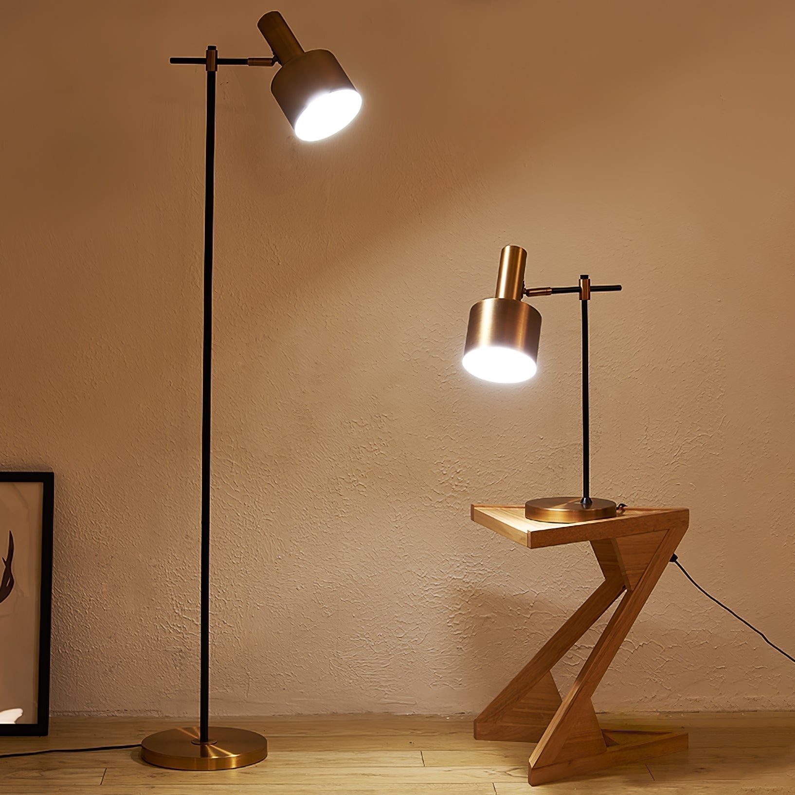 Lento Modern Floor Standing Lamp with Polished Gold and Black Finish