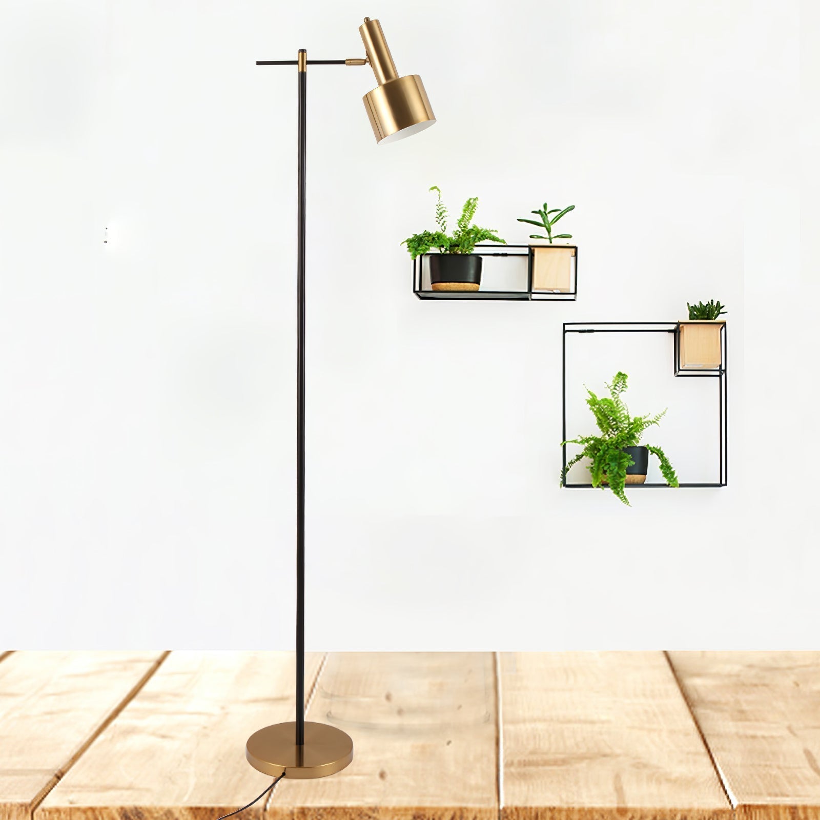Lento Modern Floor Standing Lamp with Polished Gold and Black Finish