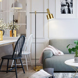 Lento Modern Floor Standing Lamp with Polished Gold and Black Finish