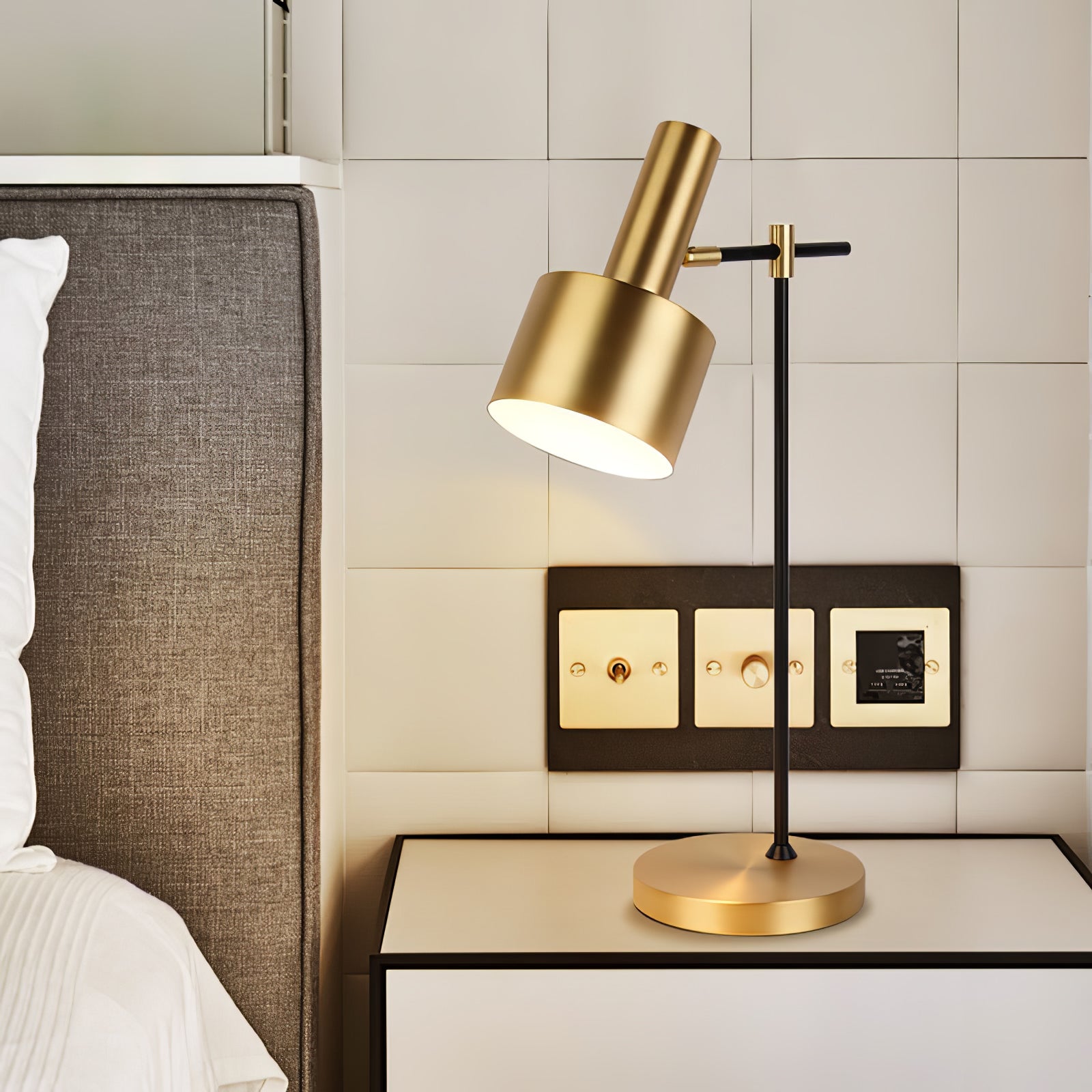 Modern Lento Table Lamp Polished Gold and Black Metal Desk Light for Office and Bedroom Study