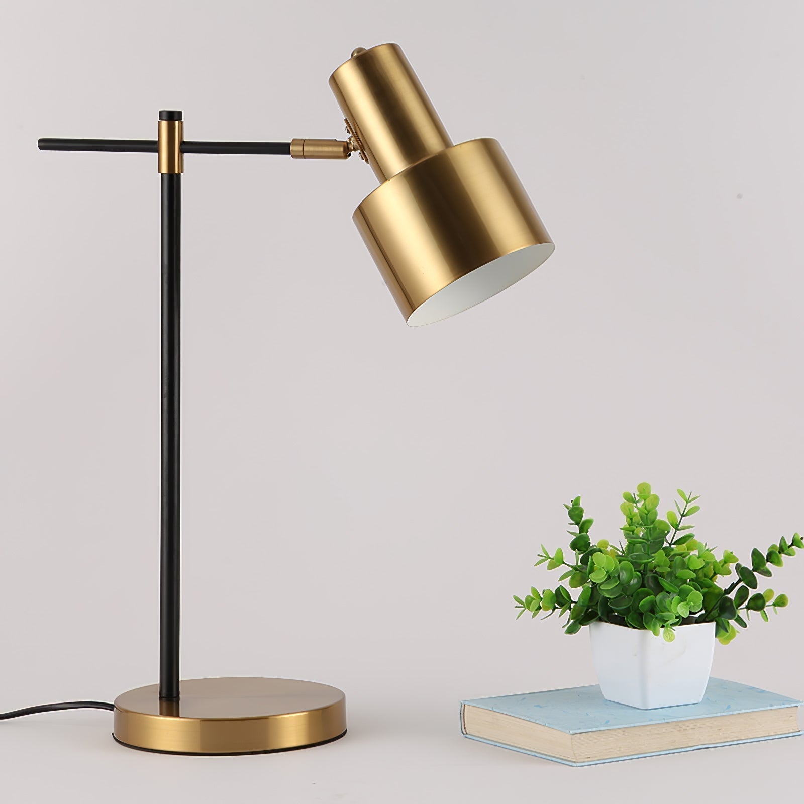 Modern Lento Table Lamp Polished Gold and Black Metal Desk Light for Office and Bedroom Study