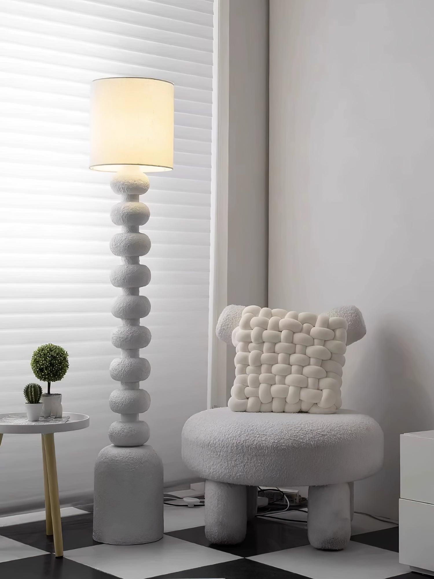Leona Modern Textured Bubble Base Floor Lamp with White Cylindrical Drum Shade