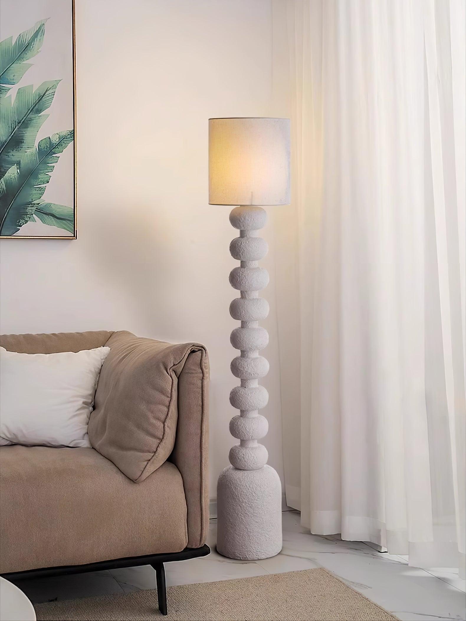 Leona Modern Textured Bubble Base Floor Lamp with White Cylindrical Drum Shade