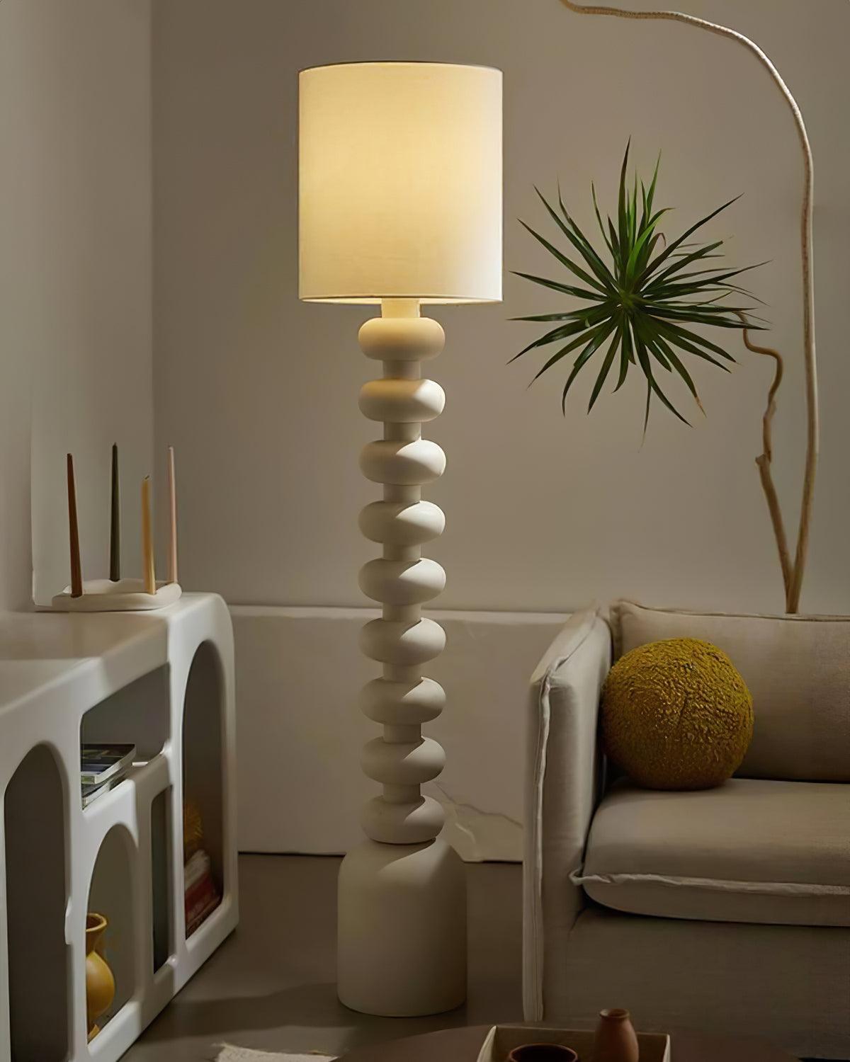 Leona Modern Textured Bubble Base Floor Lamp with White Cylindrical Drum Shade