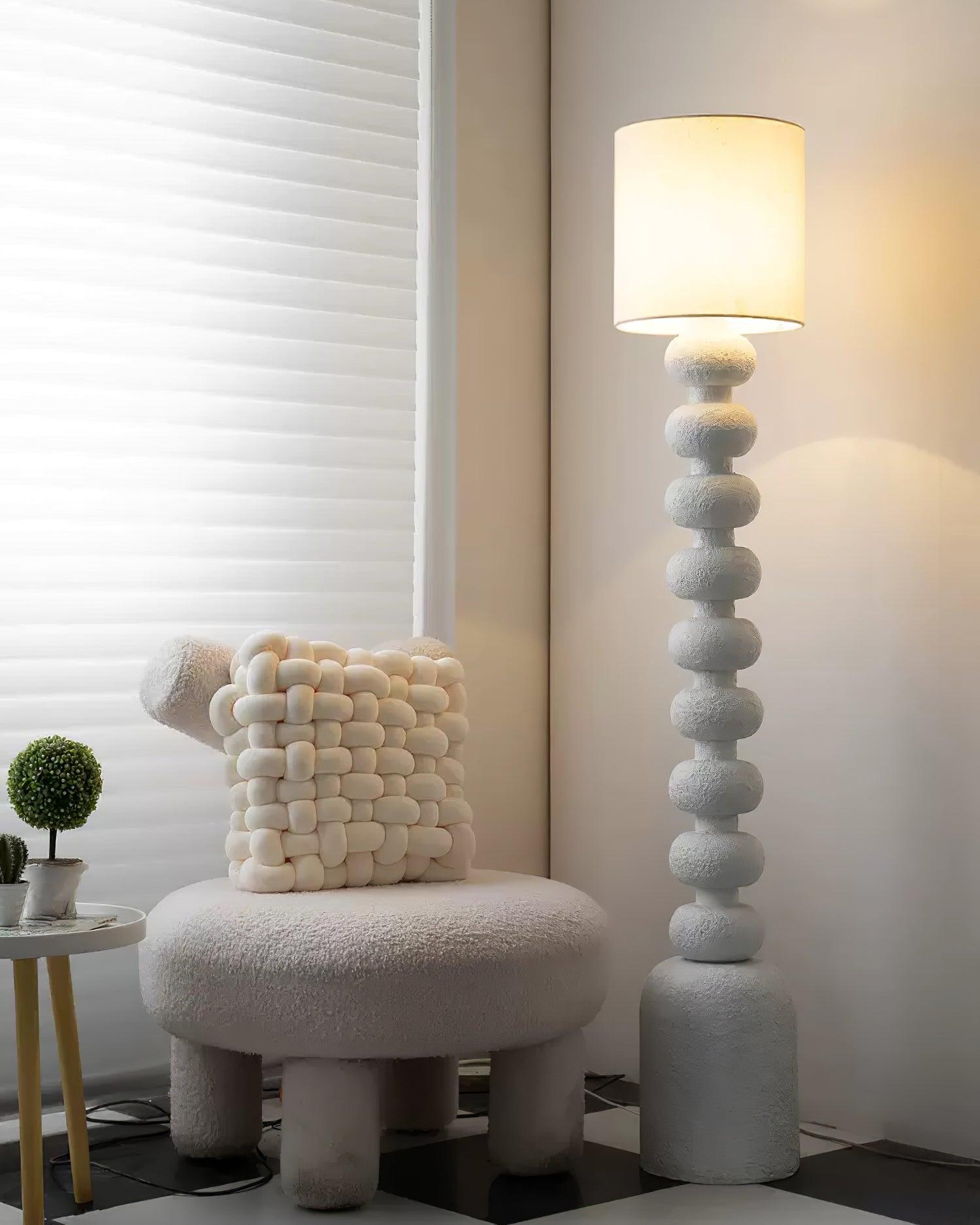 Leona Modern Textured Bubble Base Floor Lamp with White Cylindrical Drum Shade