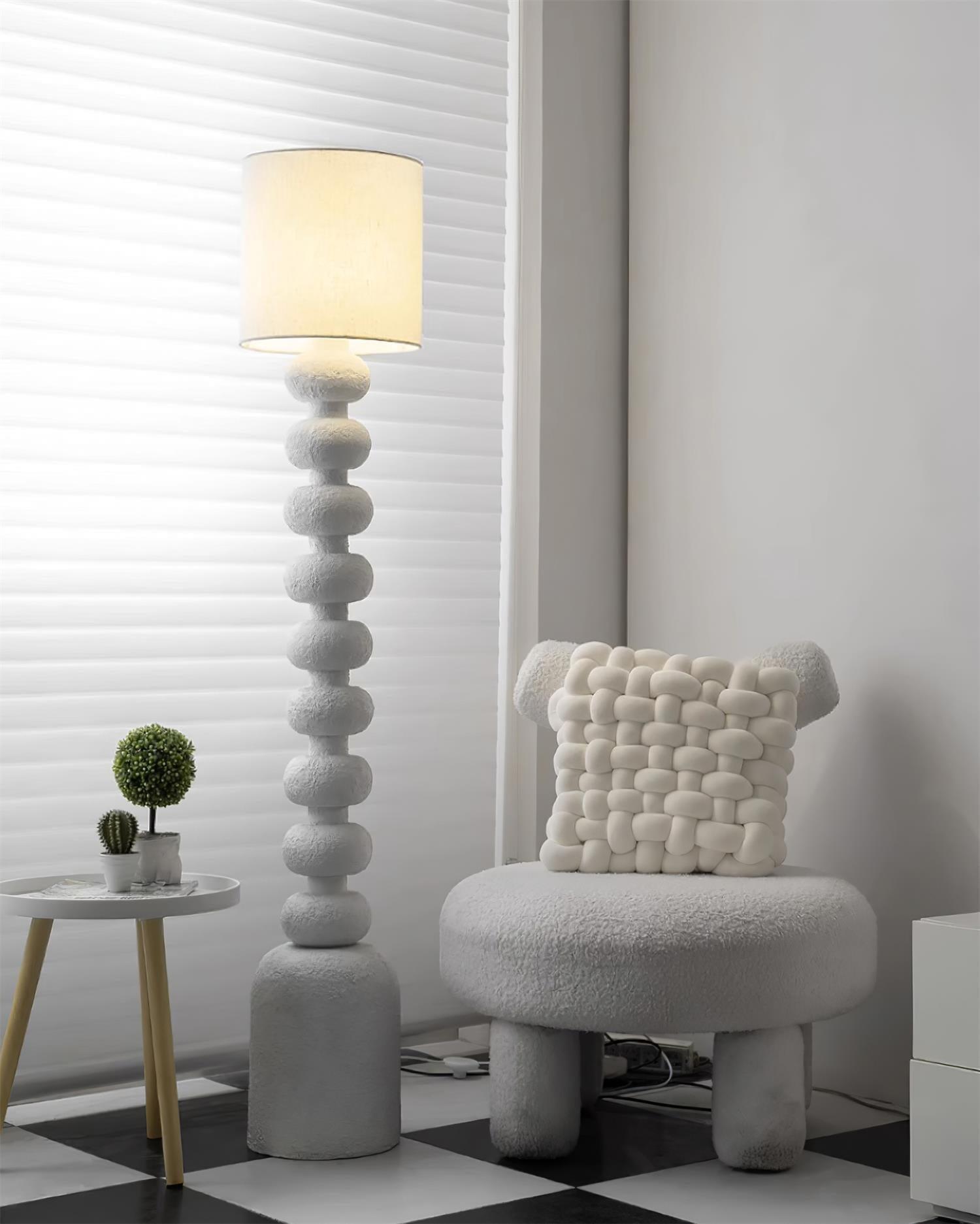 Leona Modern Textured Bubble Base Floor Lamp with White Cylindrical Drum Shade