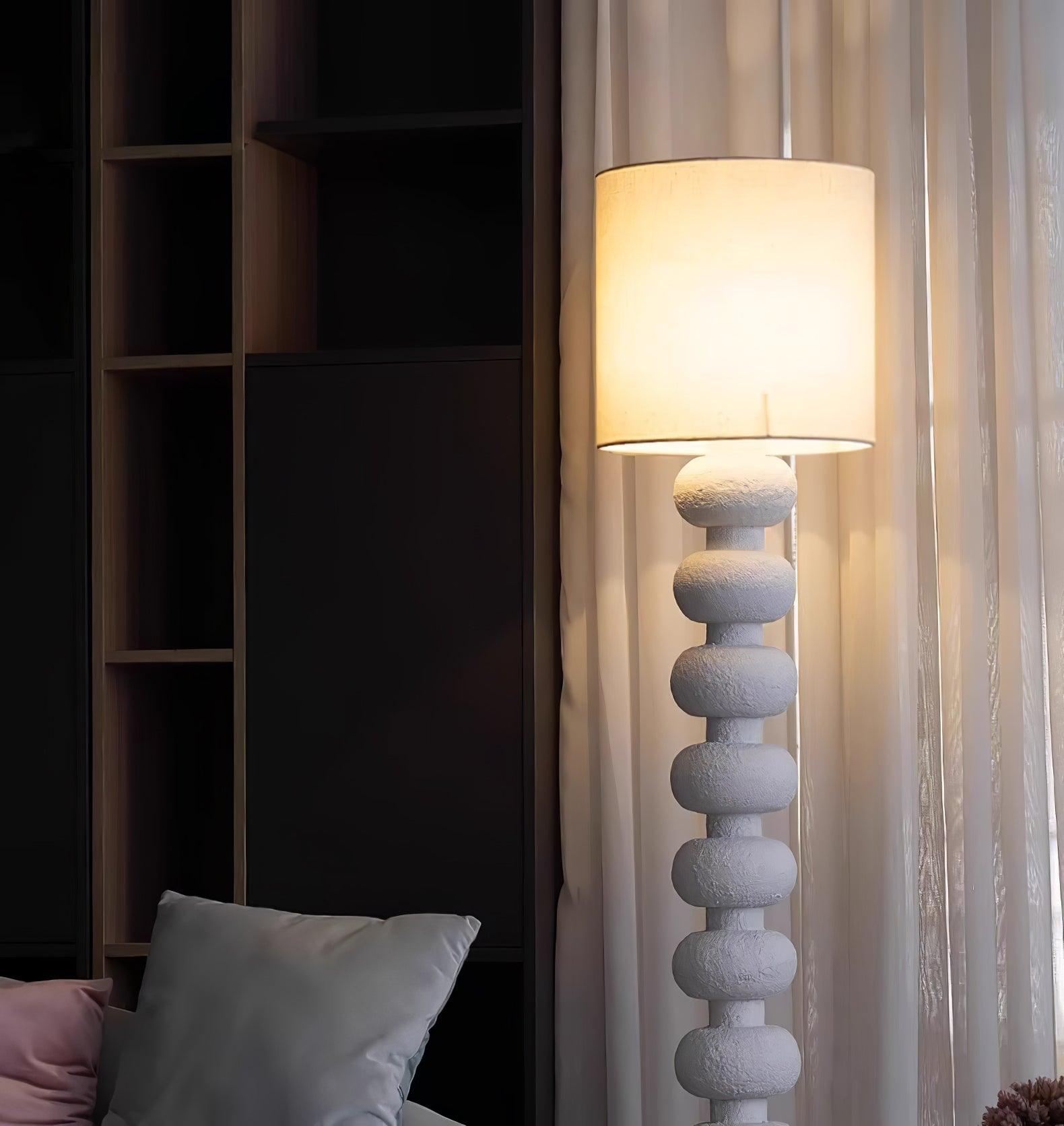 Leona Modern Textured Bubble Base Floor Lamp with White Cylindrical Drum Shade