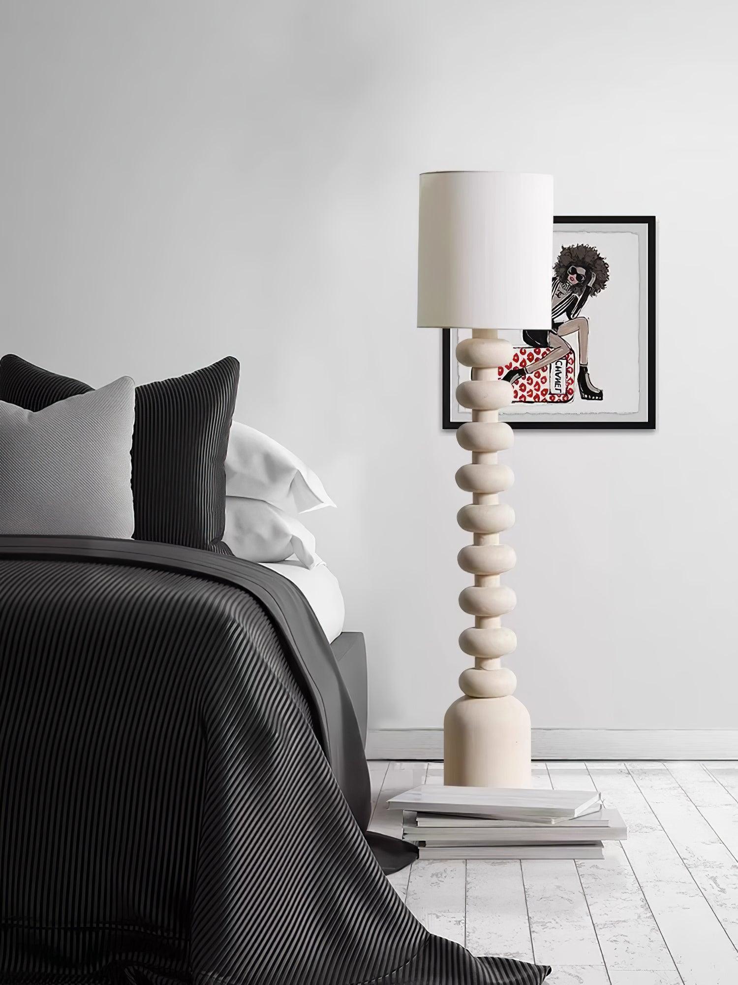 Leona Modern Textured Bubble Base Floor Lamp with White Cylindrical Drum Shade