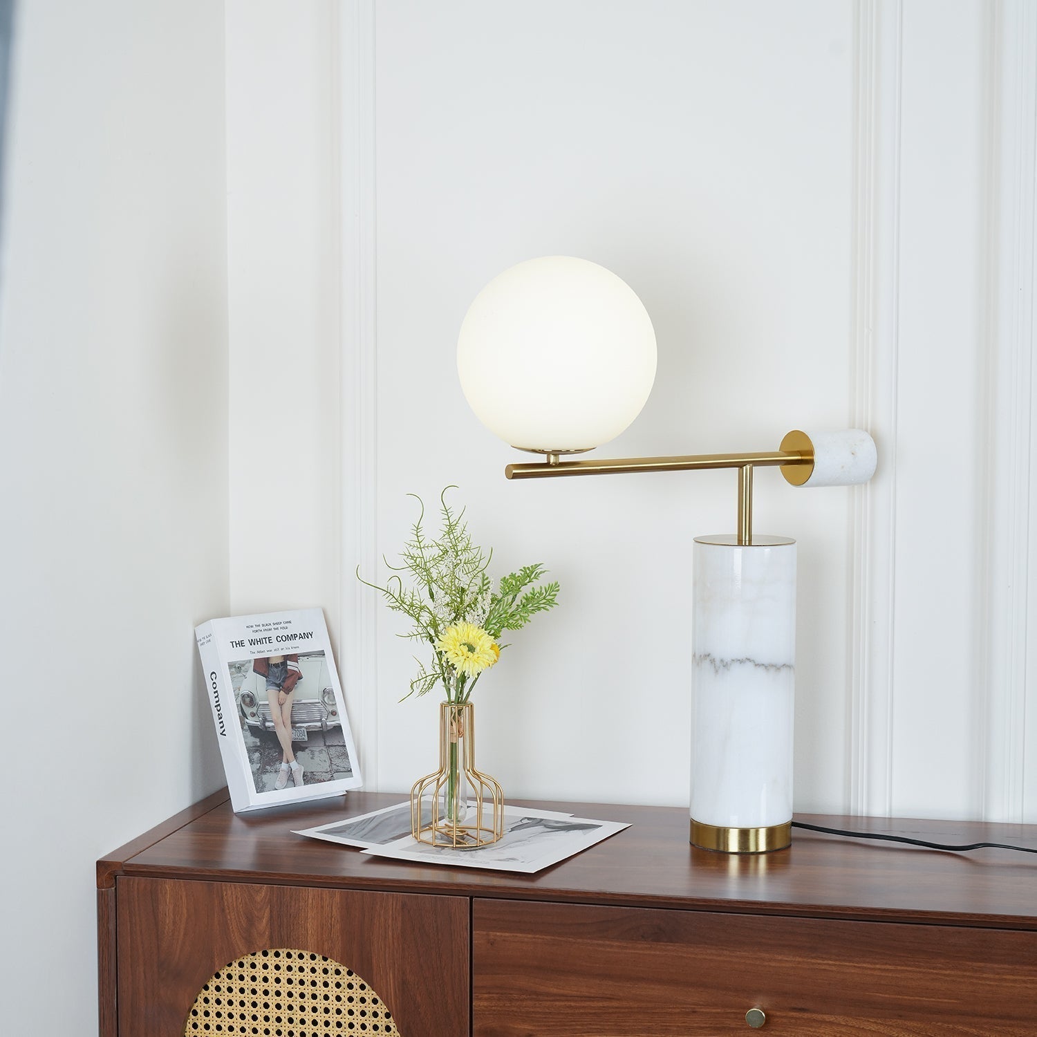 Lexi Contemporary Gold Marble Table Lamp with White Globe Glass Shade