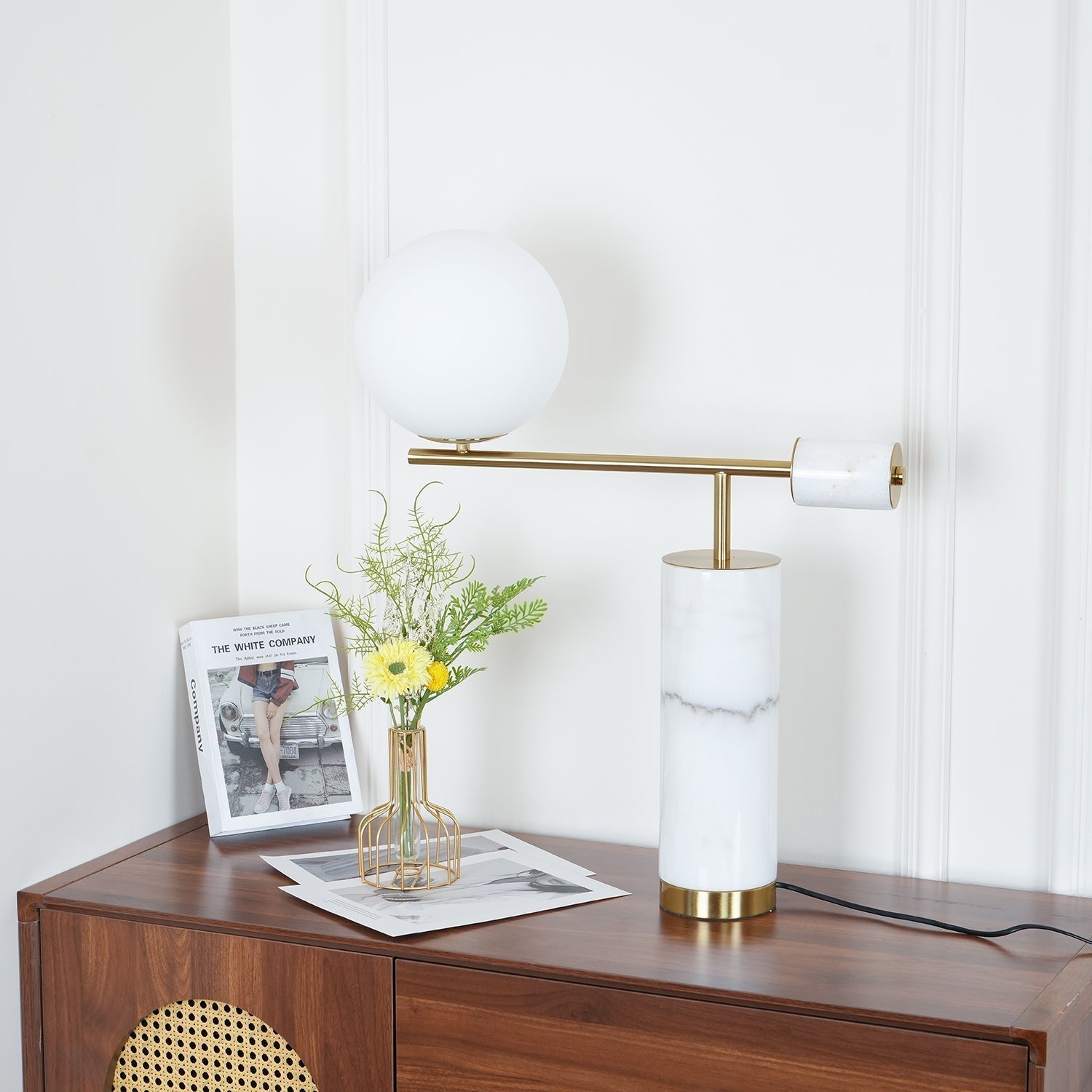 Lexi Contemporary Gold Marble Table Lamp with White Globe Glass Shade