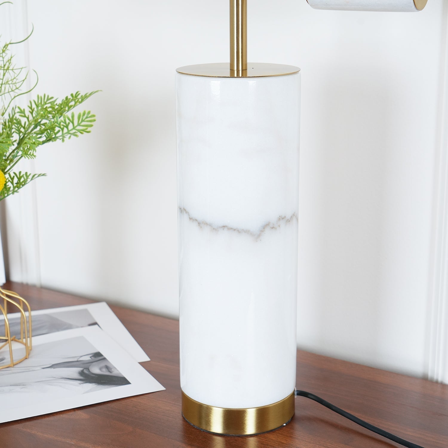 Lexi Contemporary Gold Marble Table Lamp with White Globe Glass Shade