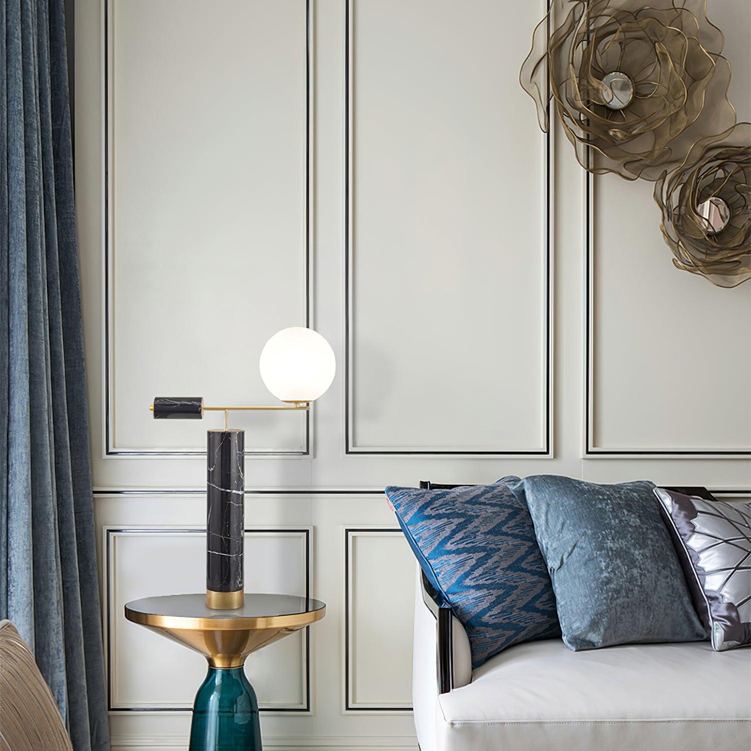 Lexi Contemporary Gold Marble Table Lamp with White Globe Glass Shade