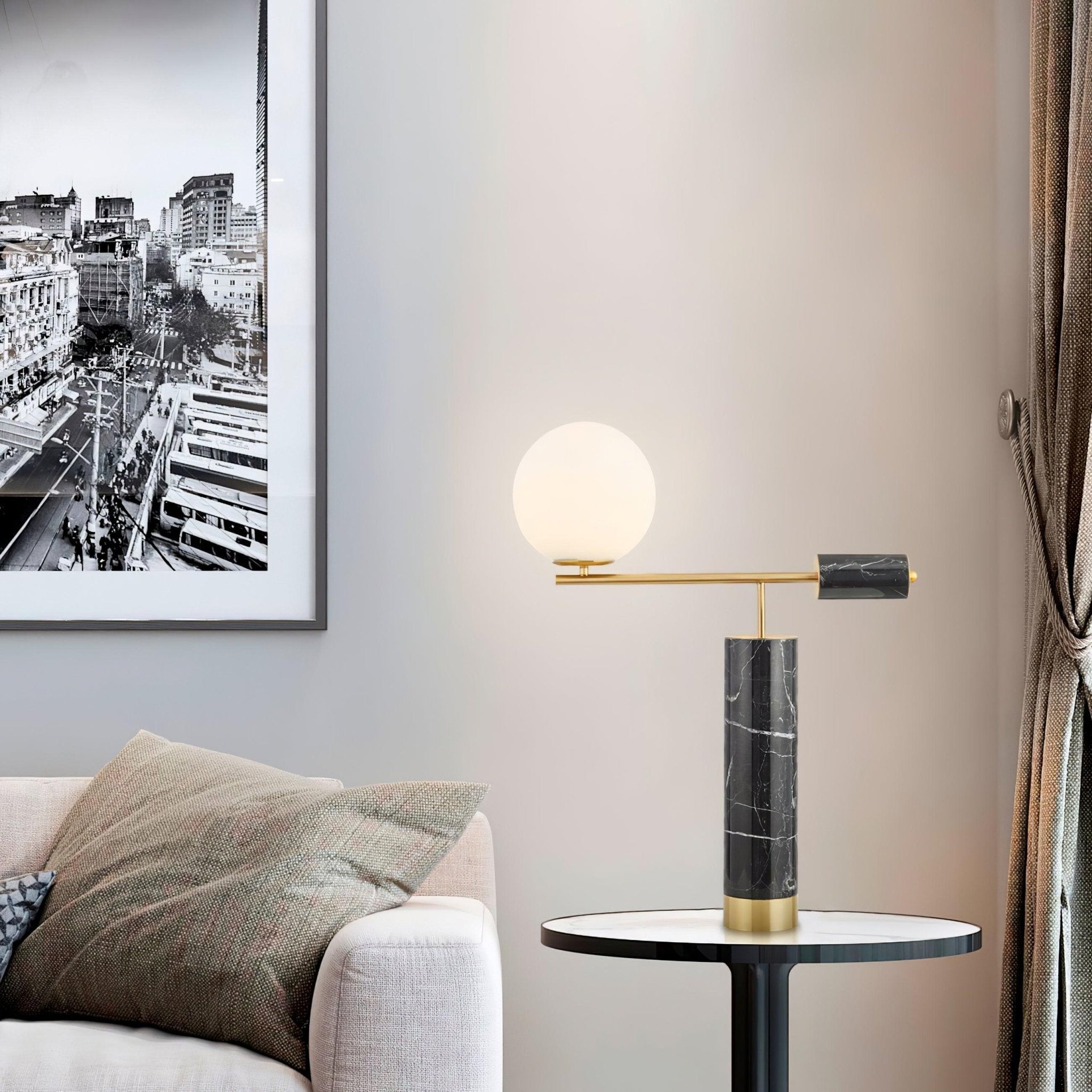 Lexi Contemporary Gold Marble Table Lamp with White Globe Glass Shade