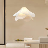 white-pleated-fabric-plug-in-pendant-light-gold-hardware-elegant-floral-hanging-lamp
