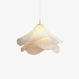 white-pleated-fabric-plug-in-pendant-light-gold-hardware-elegant-floral-hanging-lamp