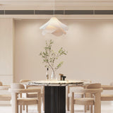 white-pleated-fabric-plug-in-pendant-light-gold-hardware-elegant-floral-hanging-lamp