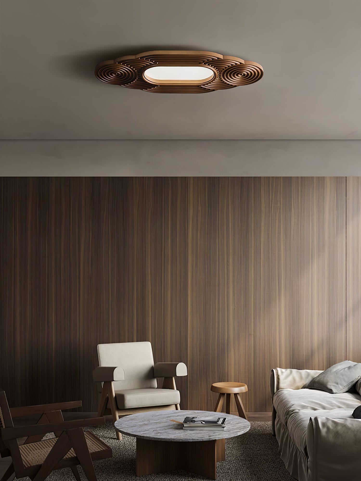 Modern Organic Wood LED Ceiling Lamp Minimalist Flush Mount Fixture