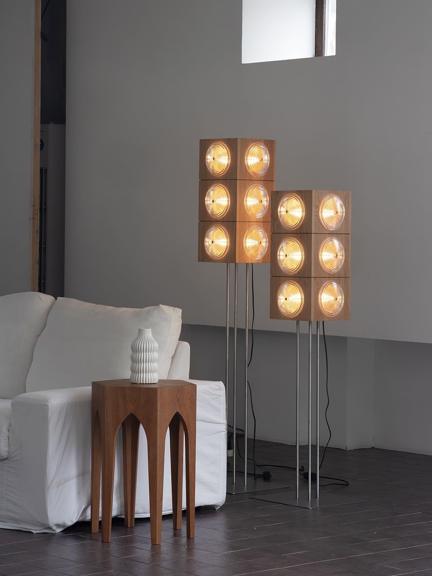 Vintage Photography Inspired Cherry Wood and Glass Cinematic Lightbox Floor Lamp