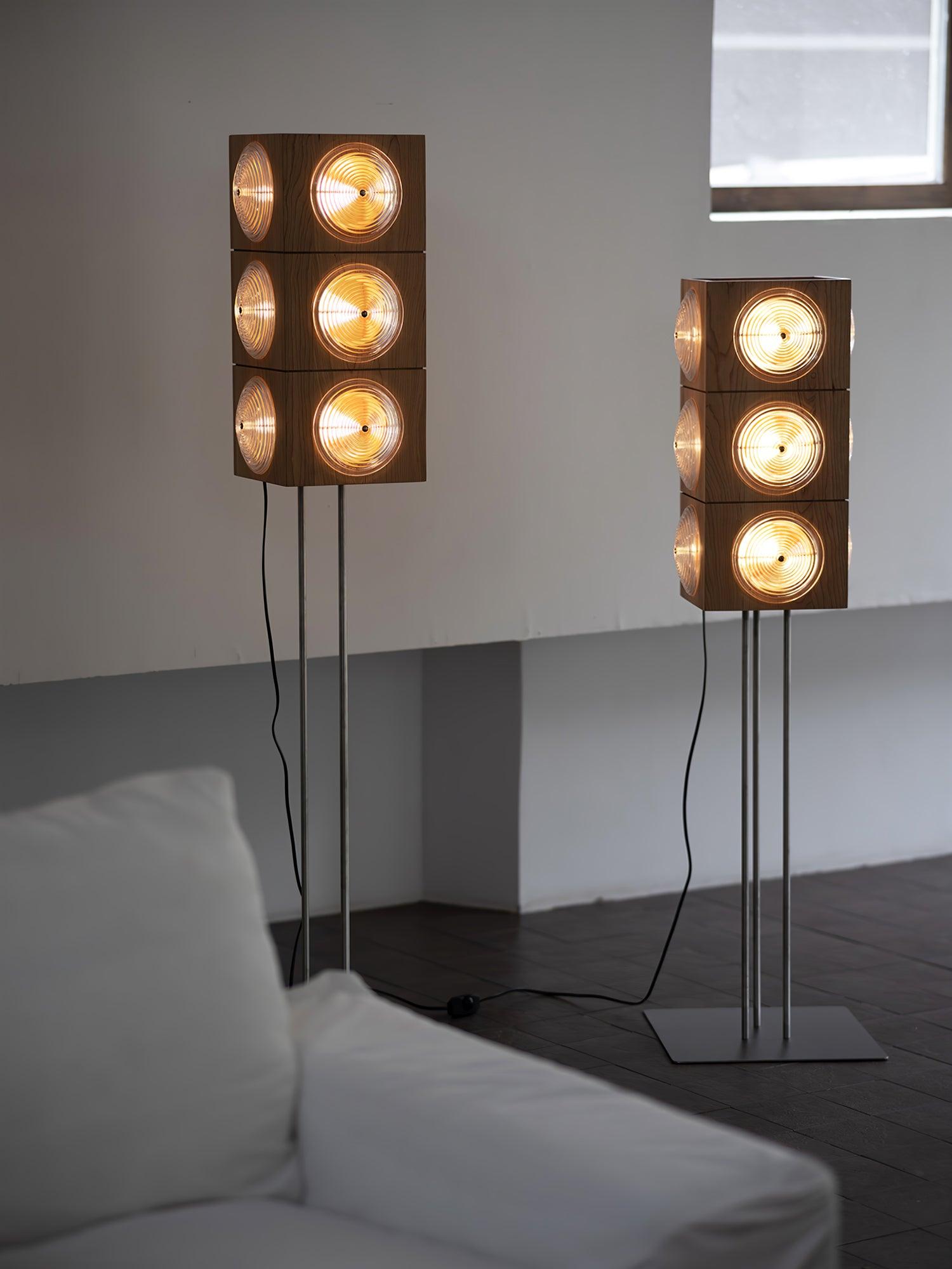 Vintage Photography Inspired Cherry Wood and Glass Cinematic Lightbox Floor Lamp
