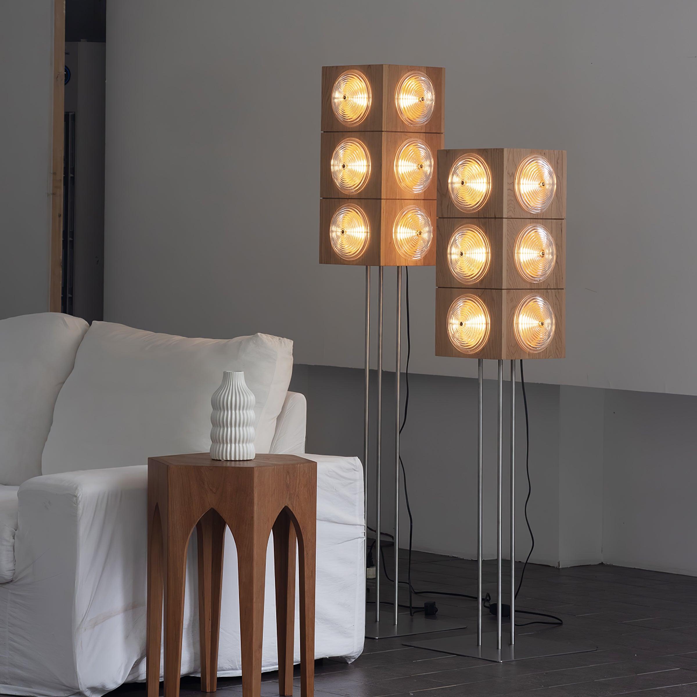 Vintage Photography Inspired Cherry Wood and Glass Cinematic Lightbox Floor Lamp