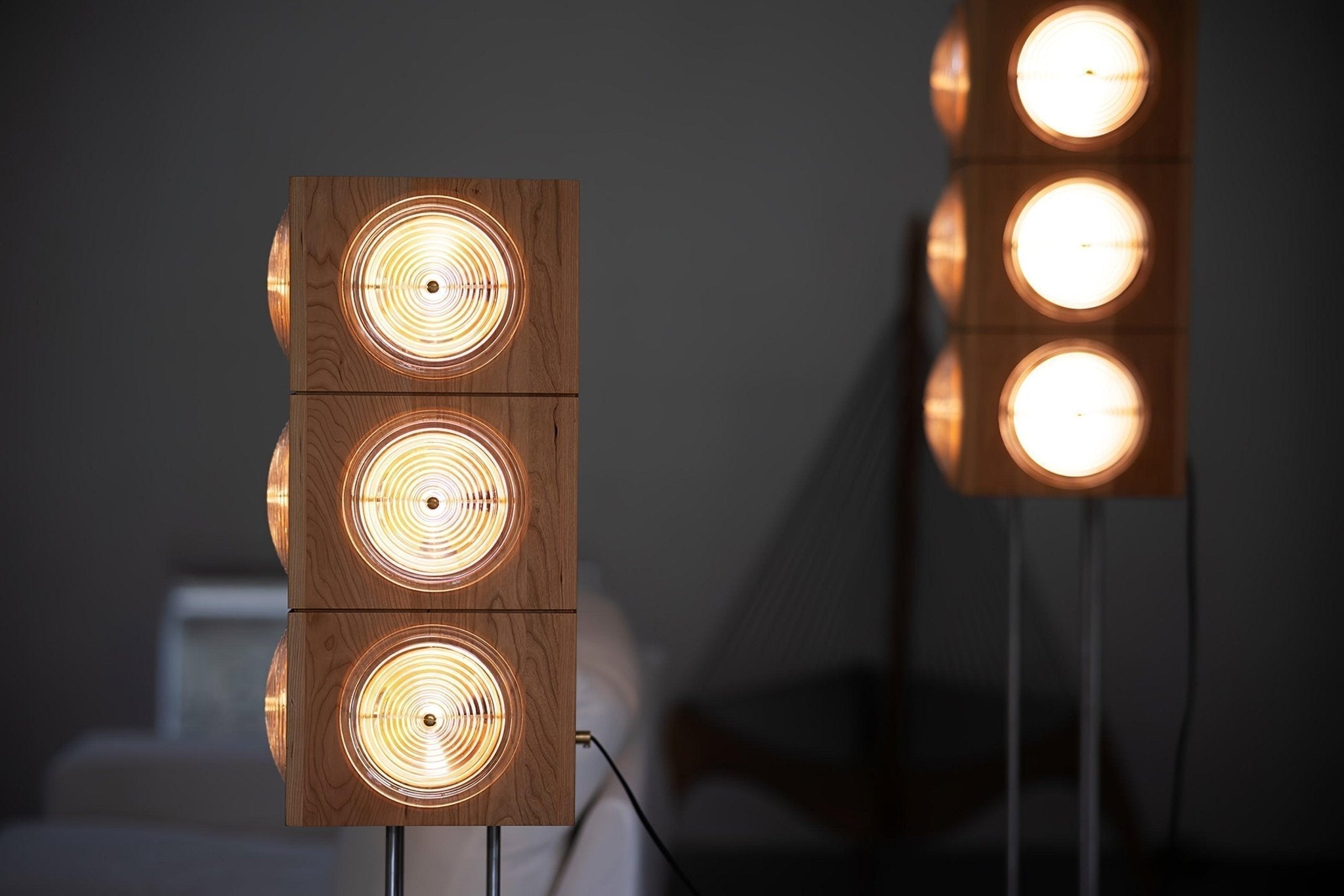 Vintage Photography Inspired Cherry Wood and Glass Cinematic Lightbox Floor Lamp