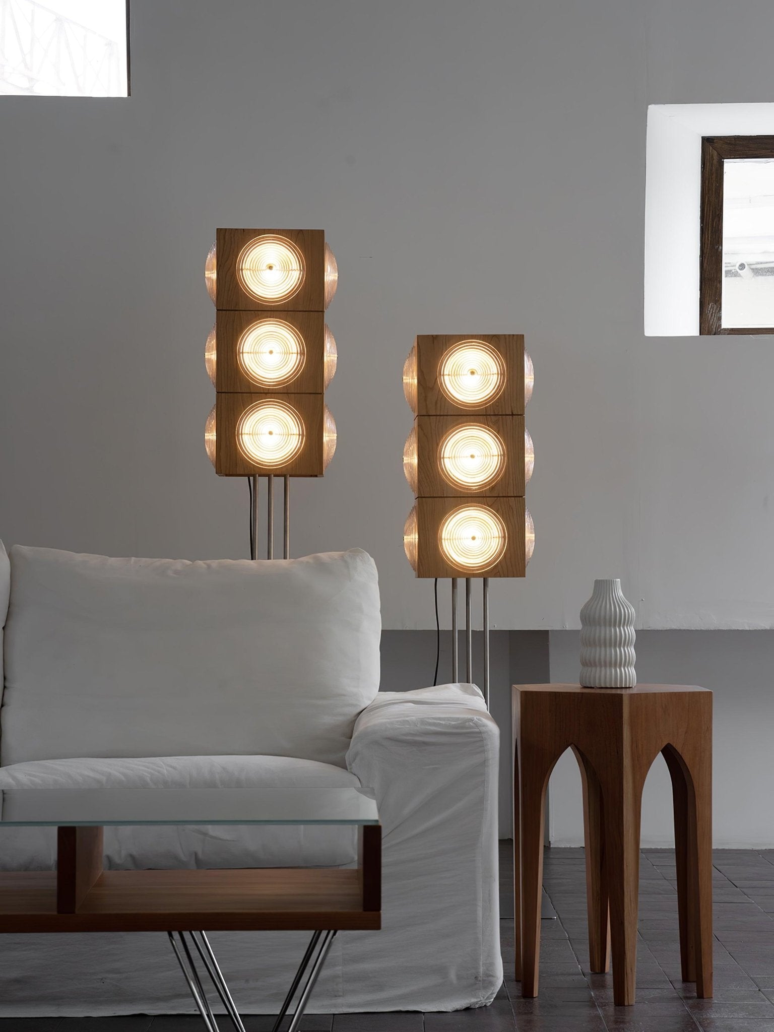Vintage Photography Inspired Cherry Wood and Glass Cinematic Lightbox Floor Lamp
