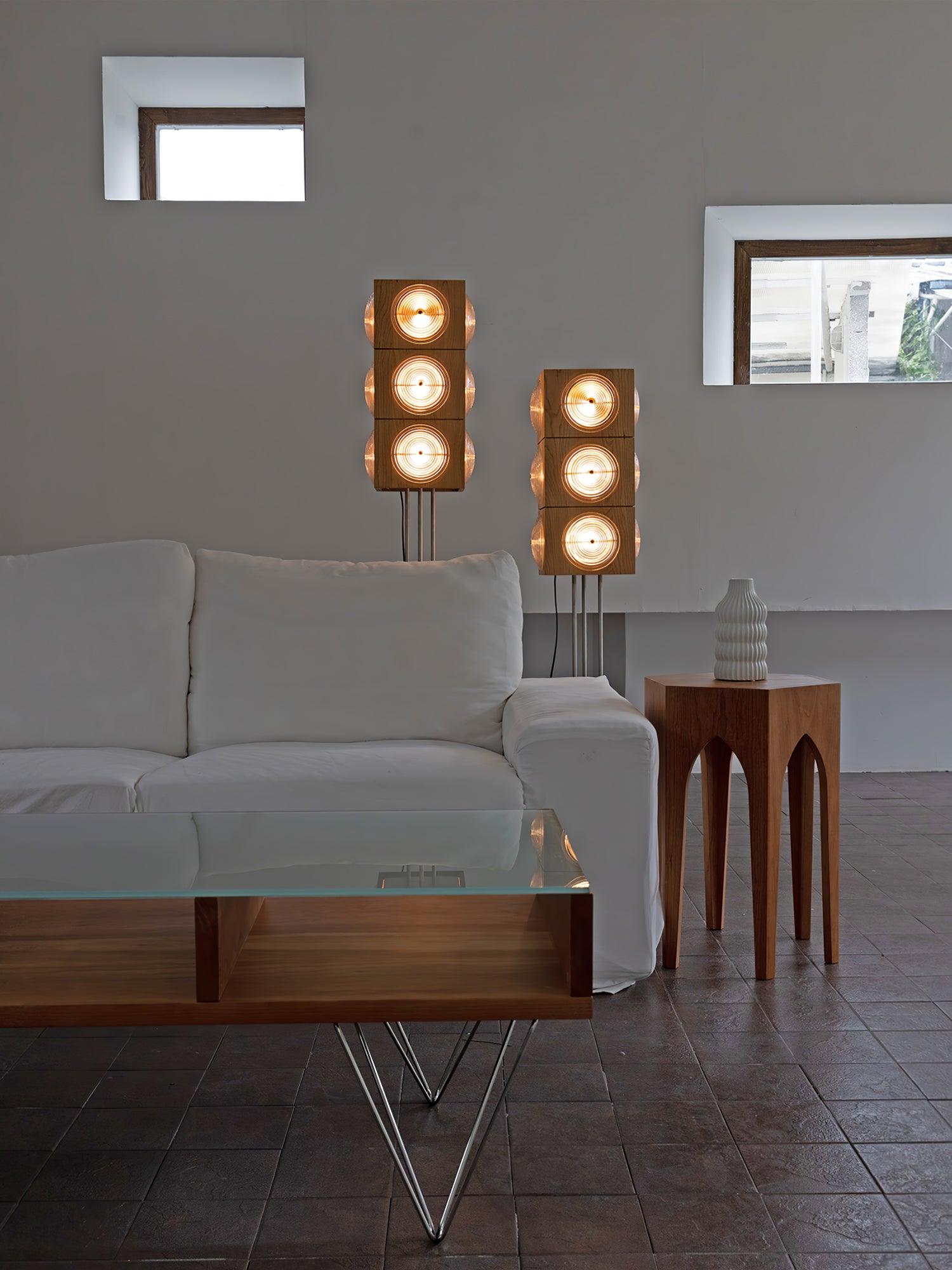 Vintage Photography Inspired Cherry Wood and Glass Cinematic Lightbox Floor Lamp