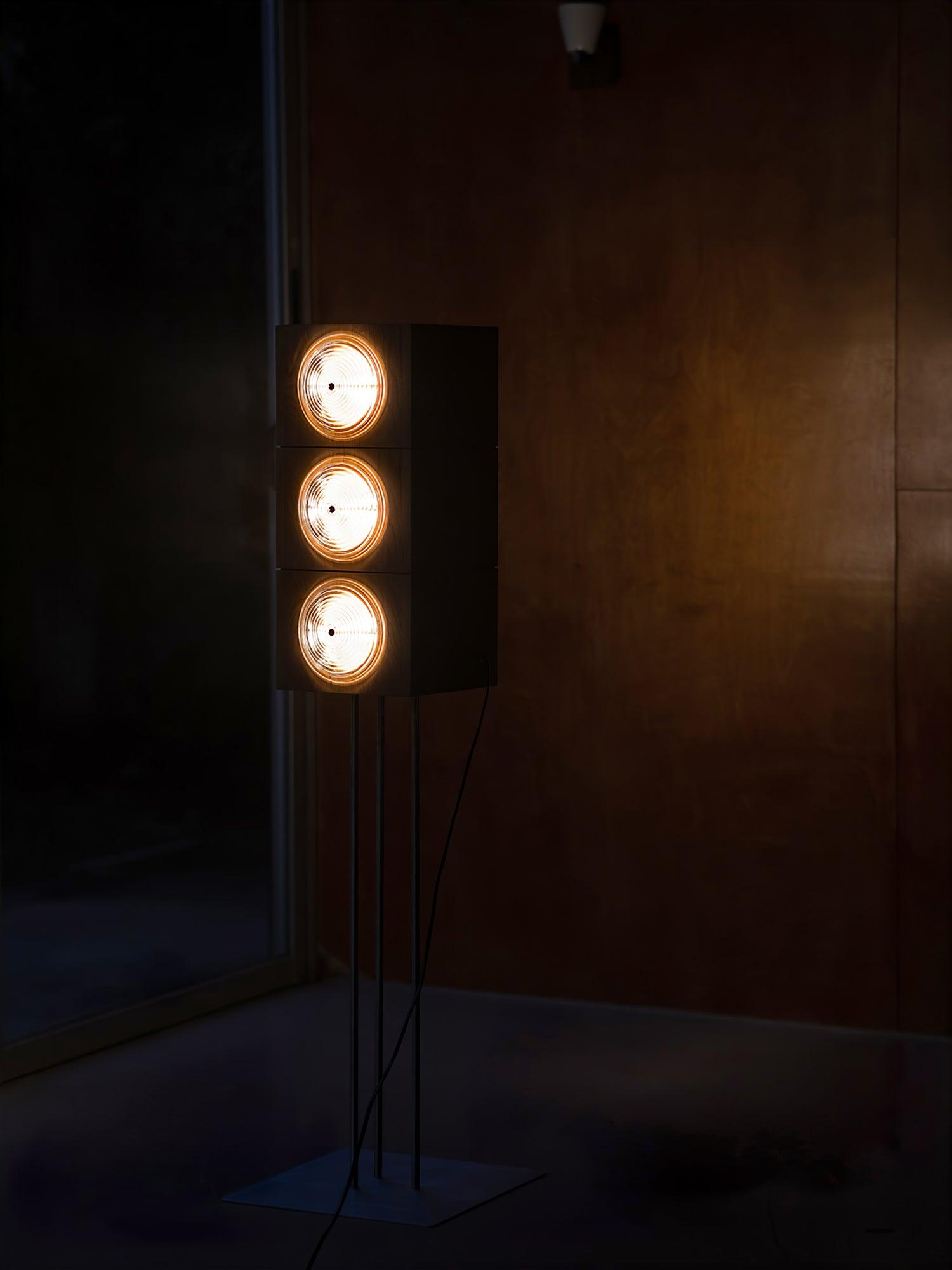 Vintage Photography Inspired Cherry Wood and Glass Cinematic Lightbox Floor Lamp