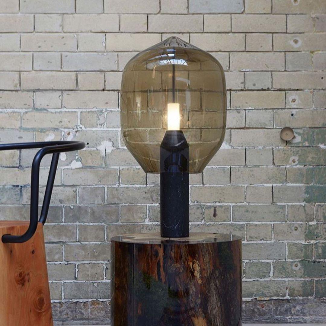 Modern Smoked Glass Lighthouse Table Lamp with Natural Marble Base and G9 LED Socket