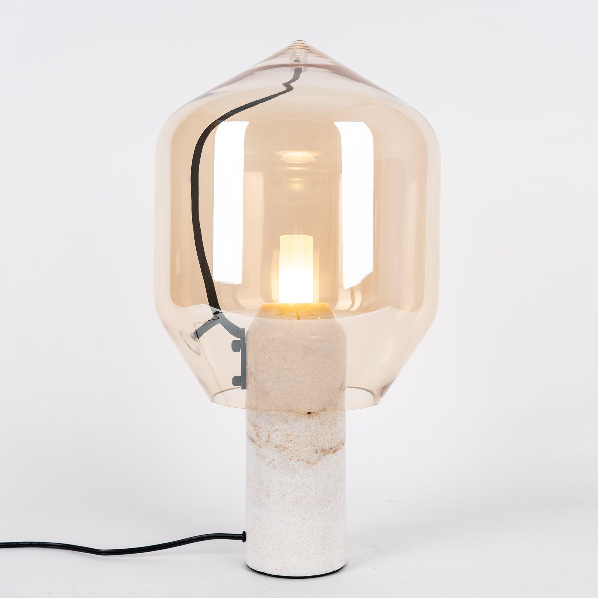 Modern Smoked Glass Lighthouse Table Lamp with Natural Marble Base and G9 LED Socket