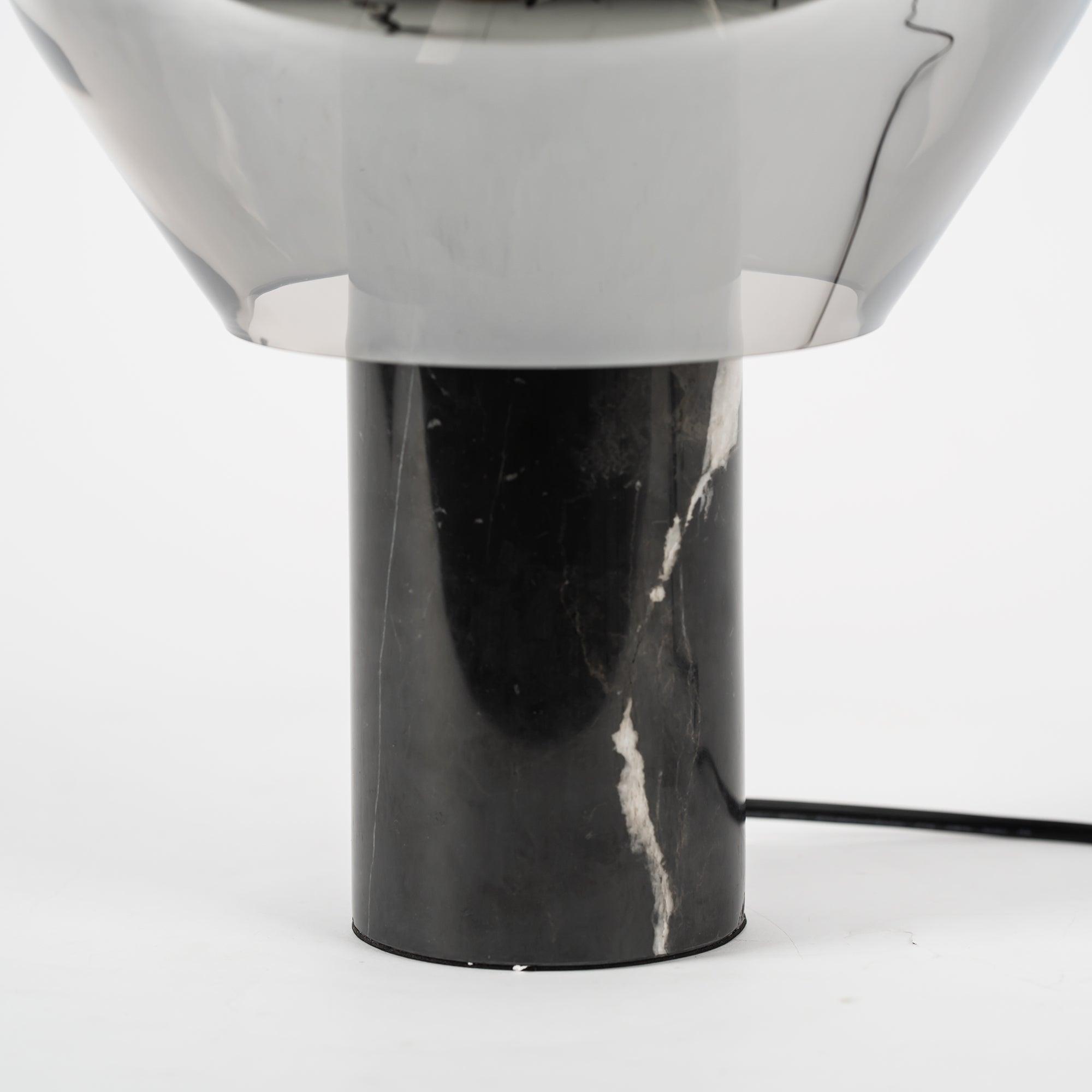 Modern Smoked Glass Lighthouse Table Lamp with Natural Marble Base and G9 LED Socket