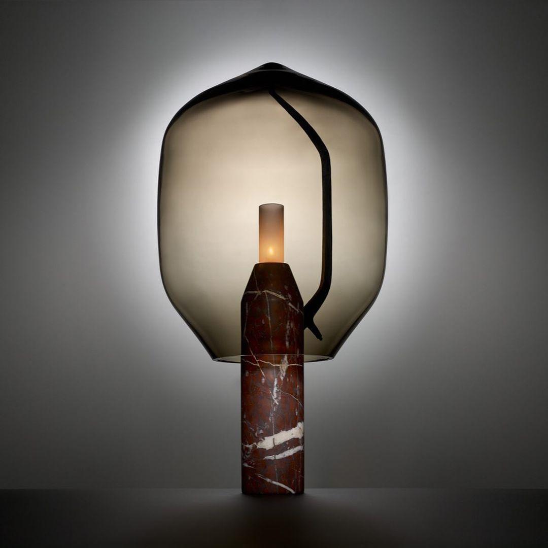 Modern Smoked Glass Lighthouse Table Lamp with Natural Marble Base and G9 LED Socket