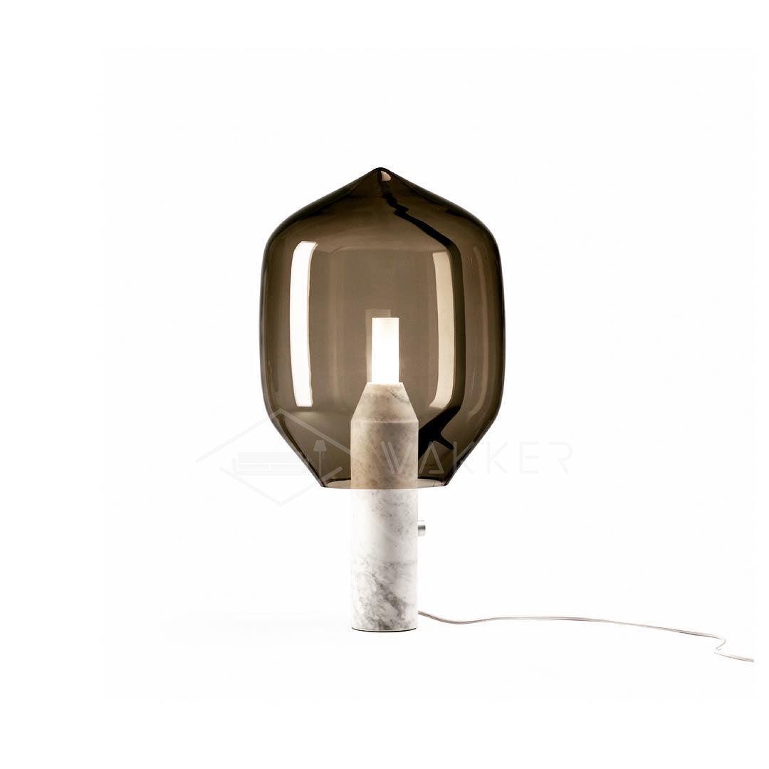 Modern Smoked Glass Lighthouse Table Lamp with Natural Marble Base and G9 LED Socket