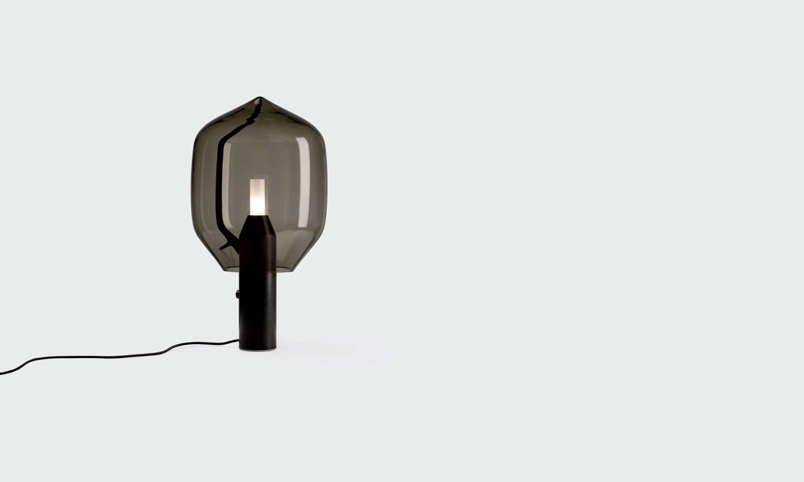 Modern Smoked Glass Lighthouse Table Lamp with Natural Marble Base and G9 LED Socket