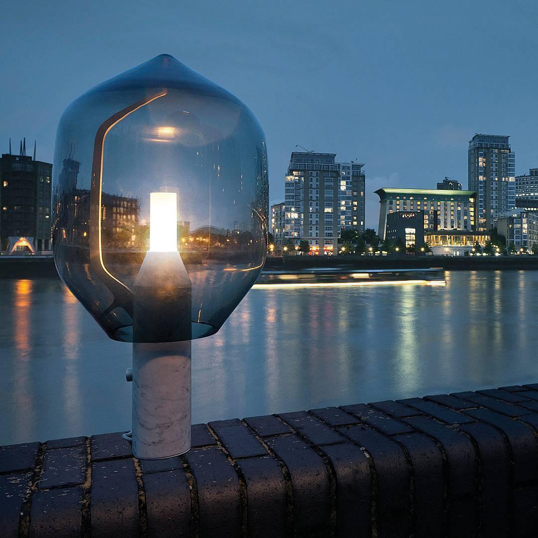 Modern Smoked Glass Lighthouse Table Lamp with Natural Marble Base and G9 LED Socket