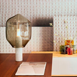 Modern Smoked Glass Lighthouse Table Lamp with Natural Marble Base and G9 LED Socket