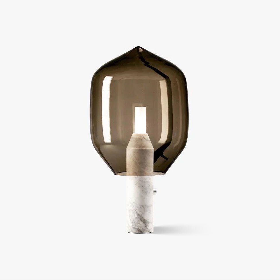 Modern Smoked Glass Lighthouse Table Lamp with Natural Marble Base and G9 LED Socket