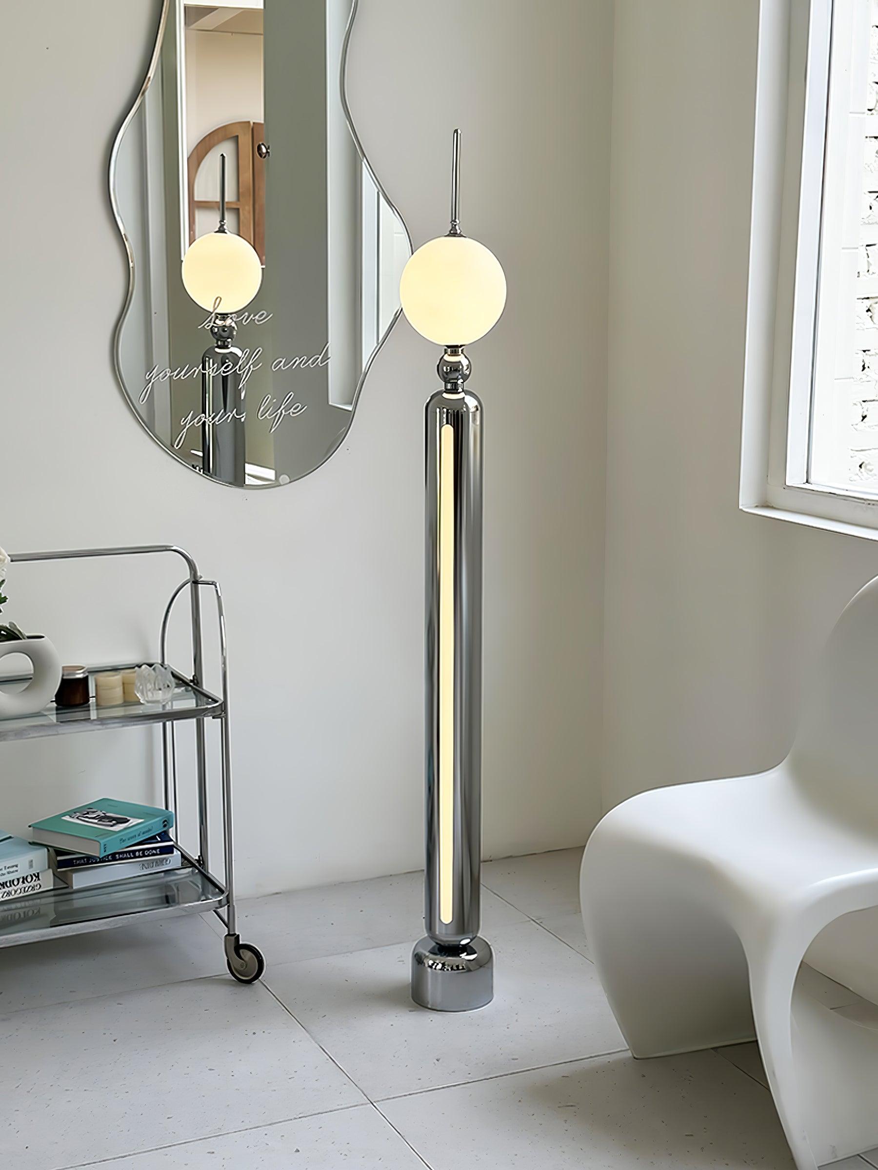 Modern Chrome Lightning Rod Floor Lamp with Slim Stainless Steel Body and Integrated LED