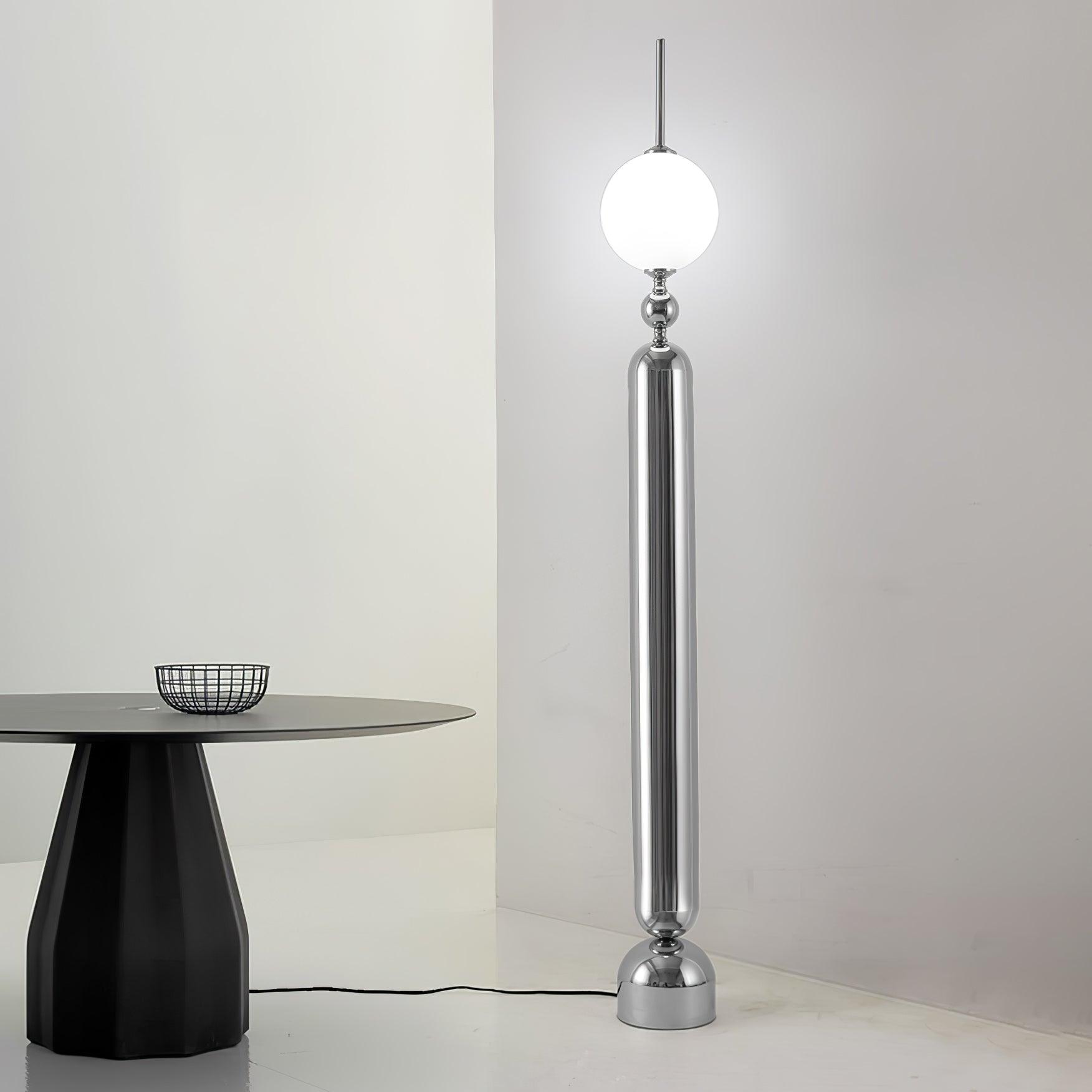 Modern Chrome Lightning Rod Floor Lamp with Slim Stainless Steel Body and Integrated LED