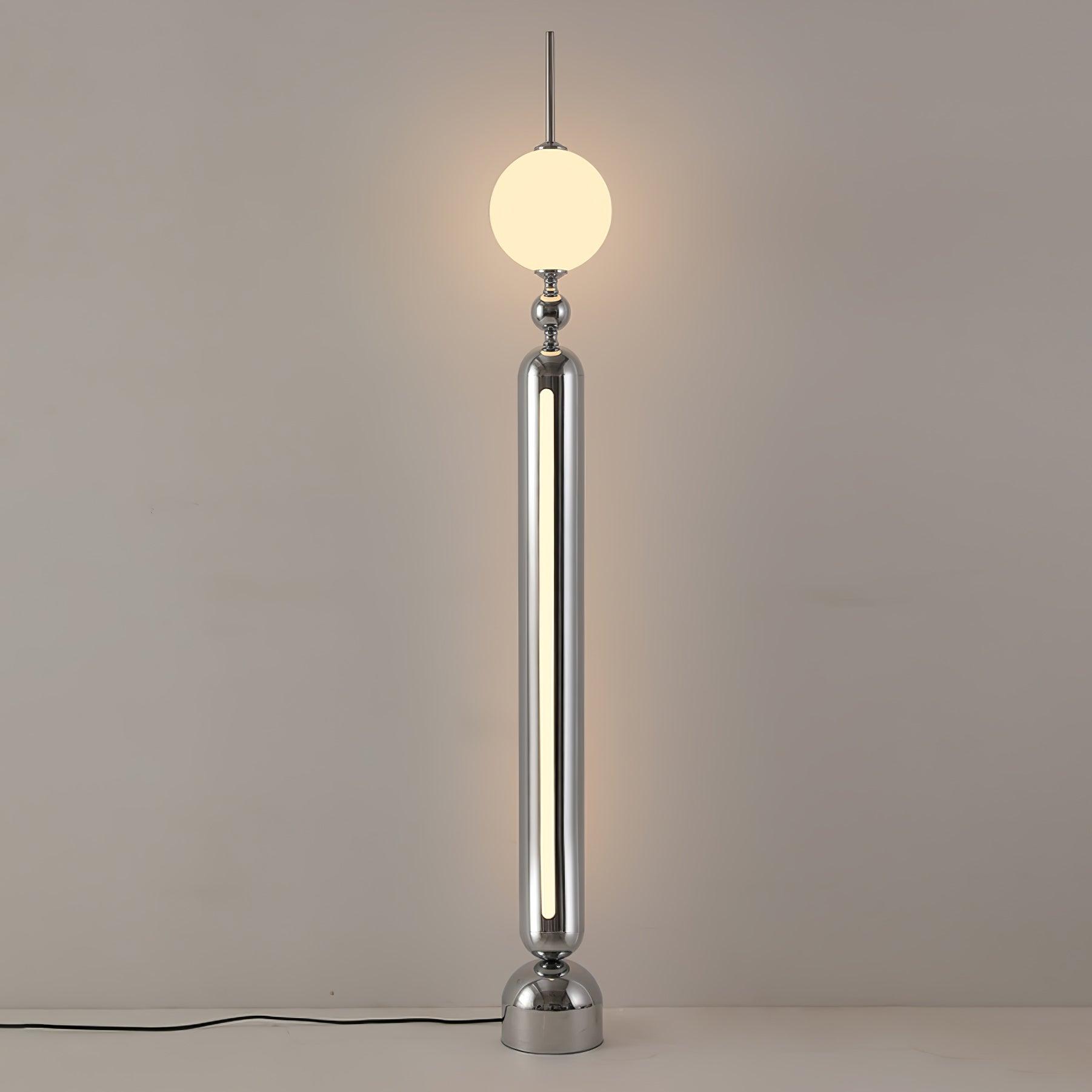 Modern Chrome Lightning Rod Floor Lamp with Slim Stainless Steel Body and Integrated LED