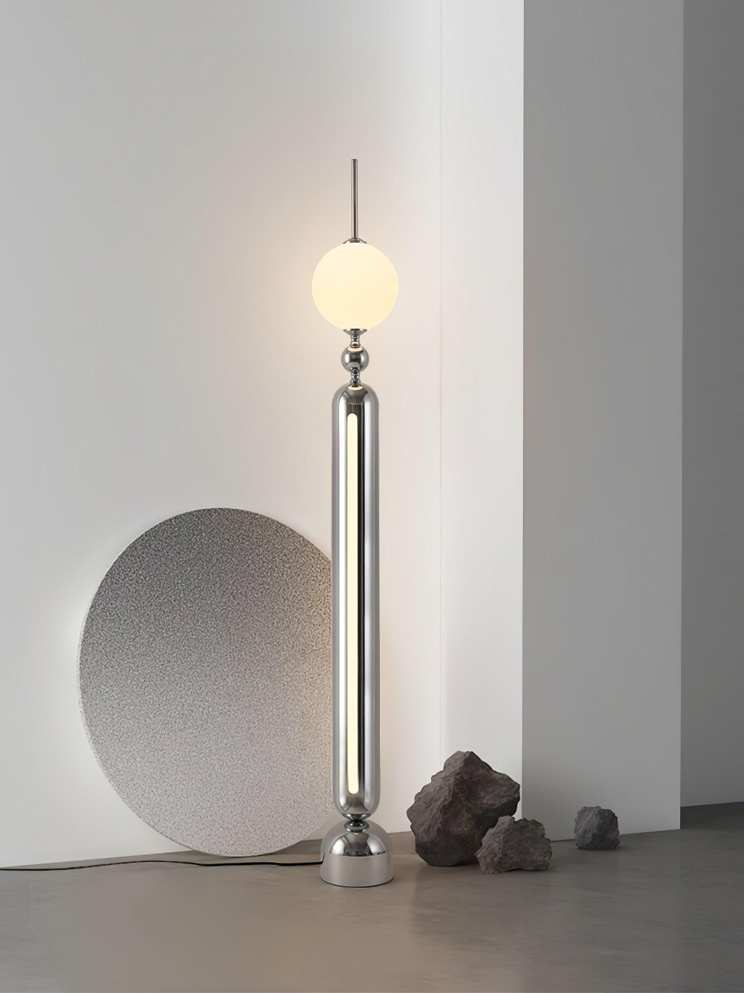 Modern Chrome Lightning Rod Floor Lamp with Slim Stainless Steel Body and Integrated LED