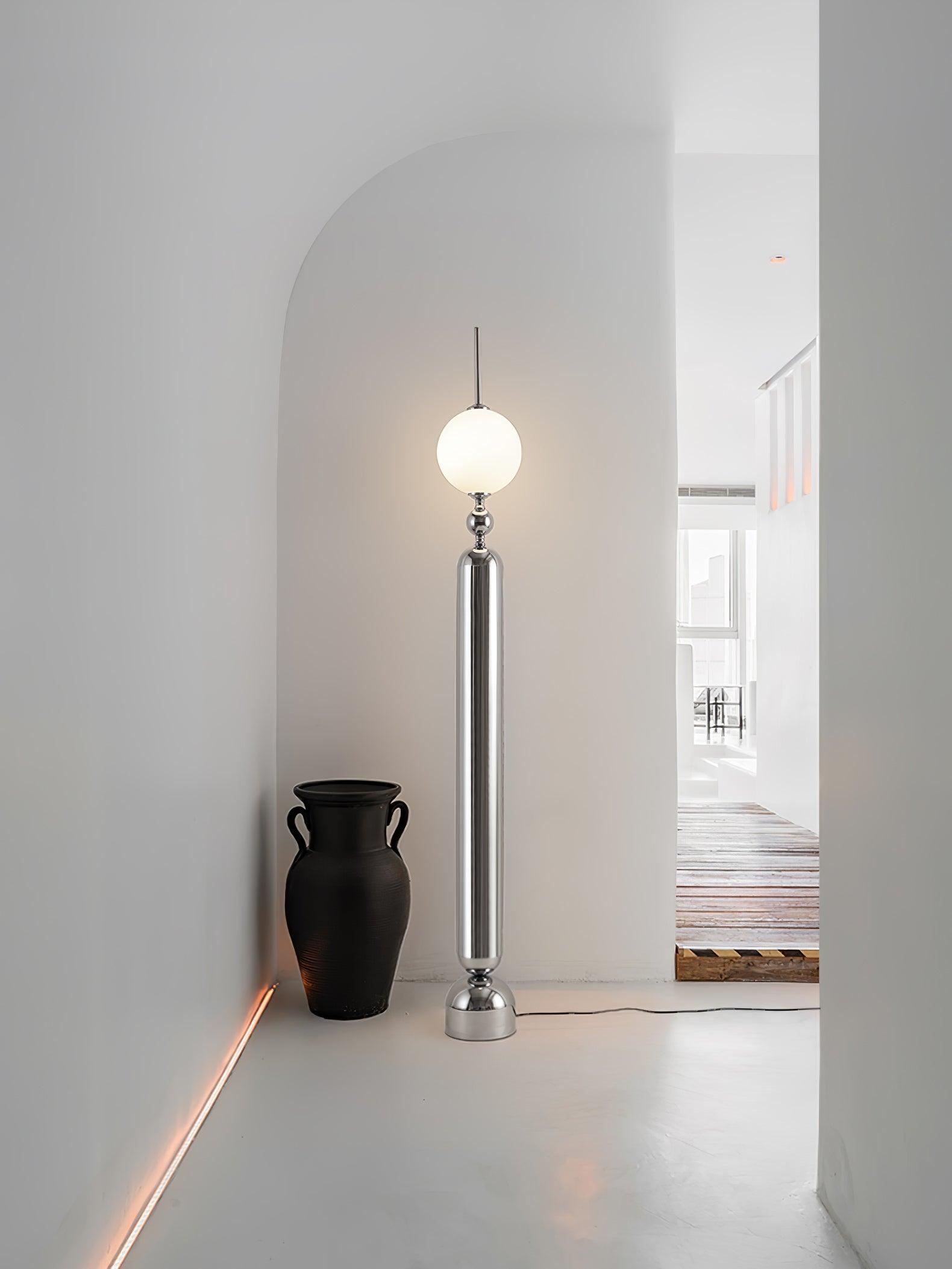 Modern Chrome Lightning Rod Floor Lamp with Slim Stainless Steel Body and Integrated LED