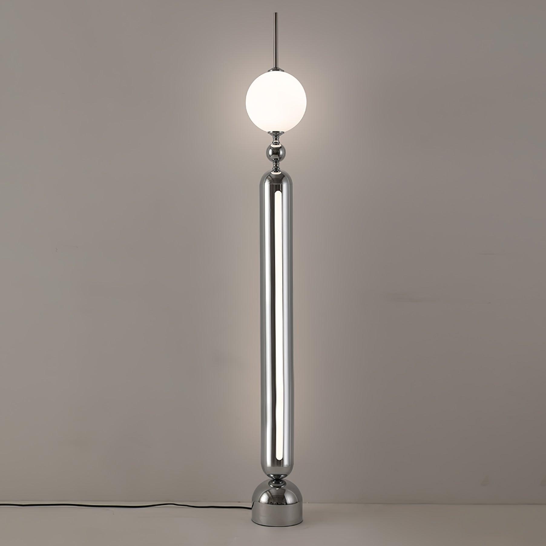 Modern Chrome Lightning Rod Floor Lamp with Slim Stainless Steel Body and Integrated LED