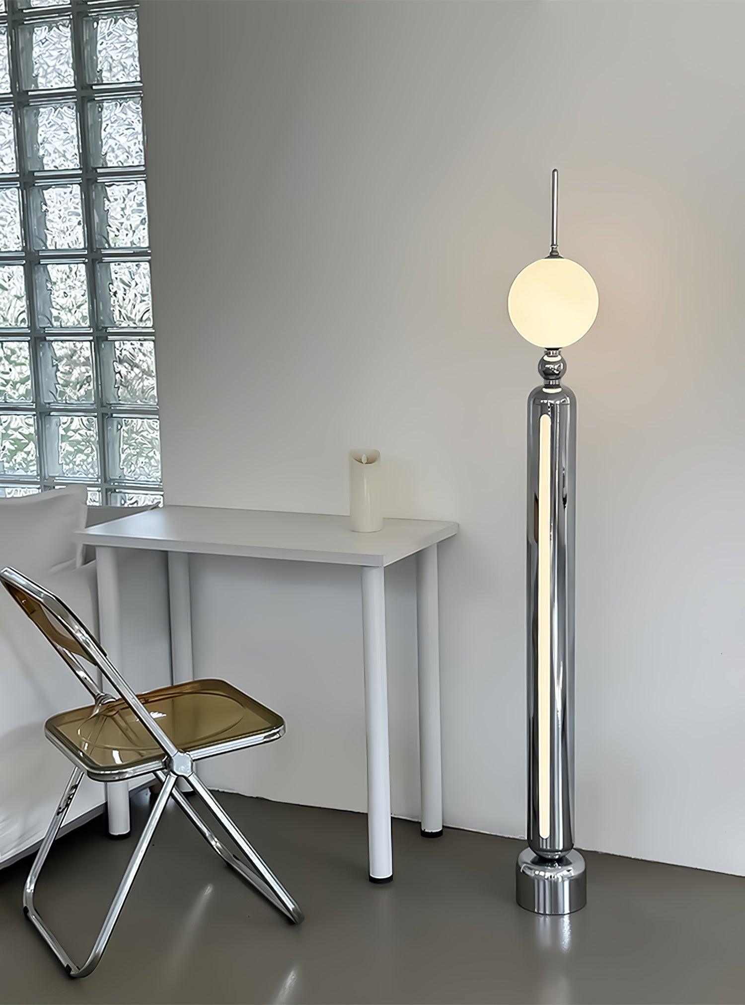 Modern Chrome Lightning Rod Floor Lamp with Slim Stainless Steel Body and Integrated LED