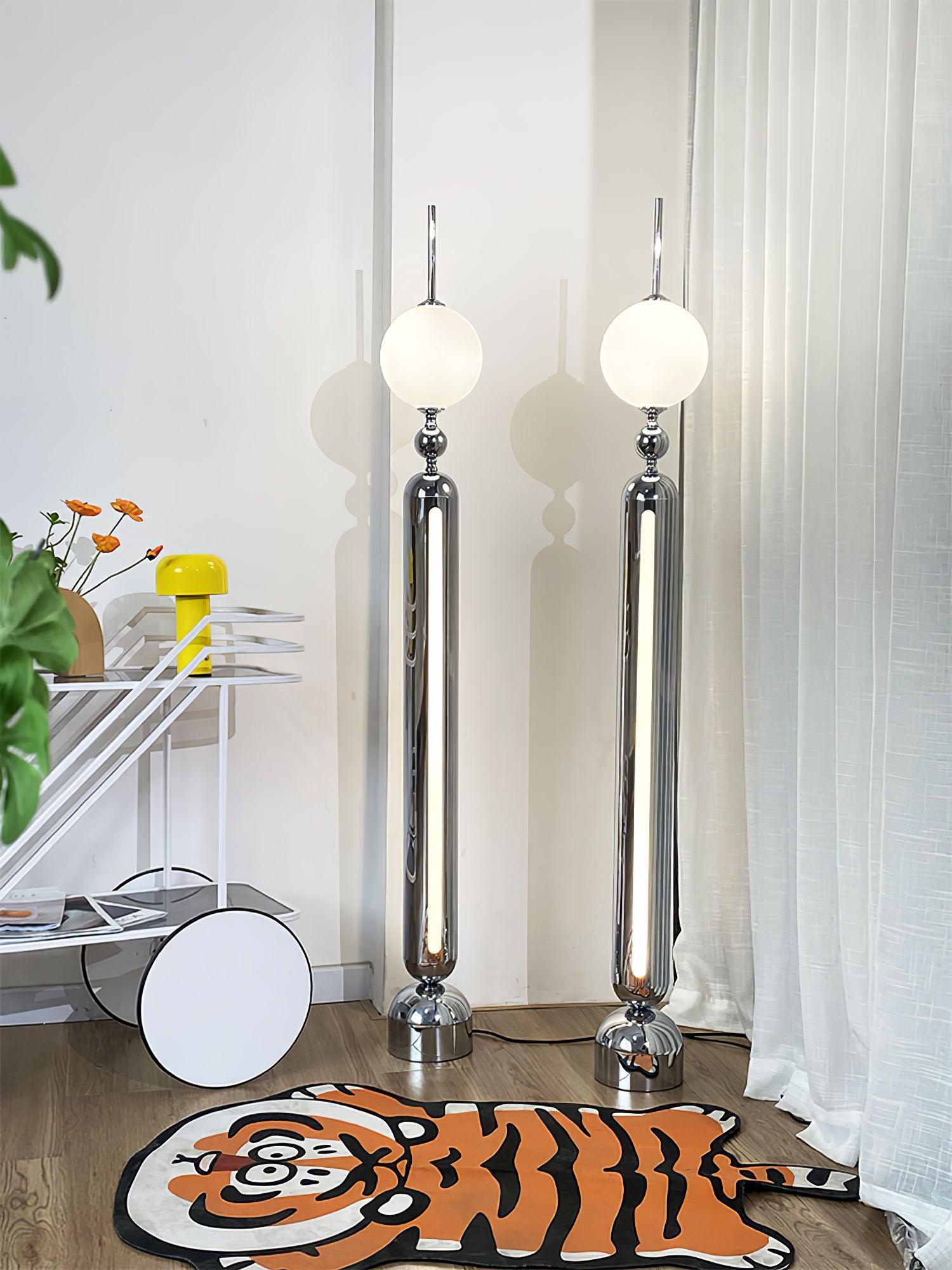Modern Chrome Lightning Rod Floor Lamp with Slim Stainless Steel Body and Integrated LED