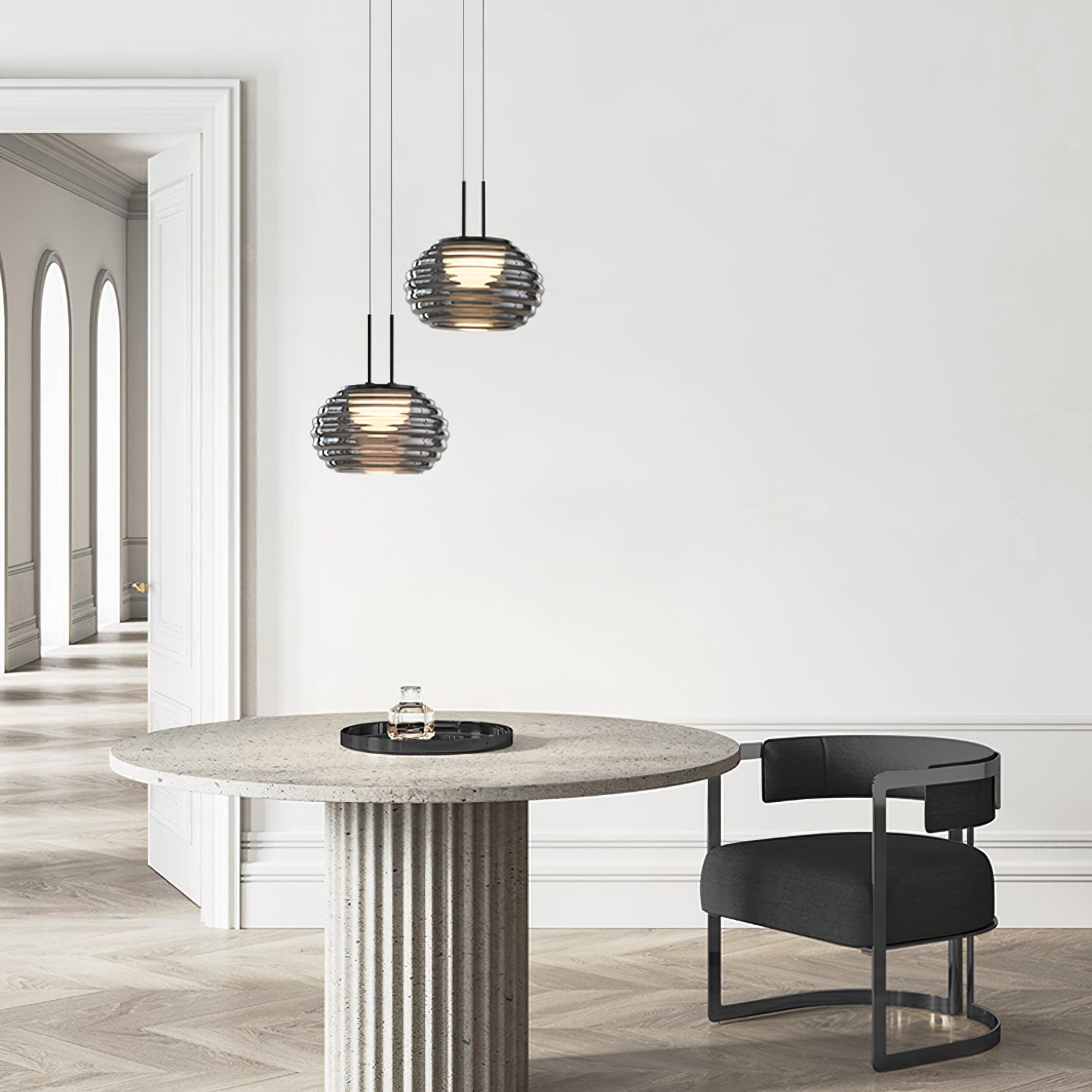 smoke-grey-wavy-glass-pendant-light-with-dual-layer-integrated-led