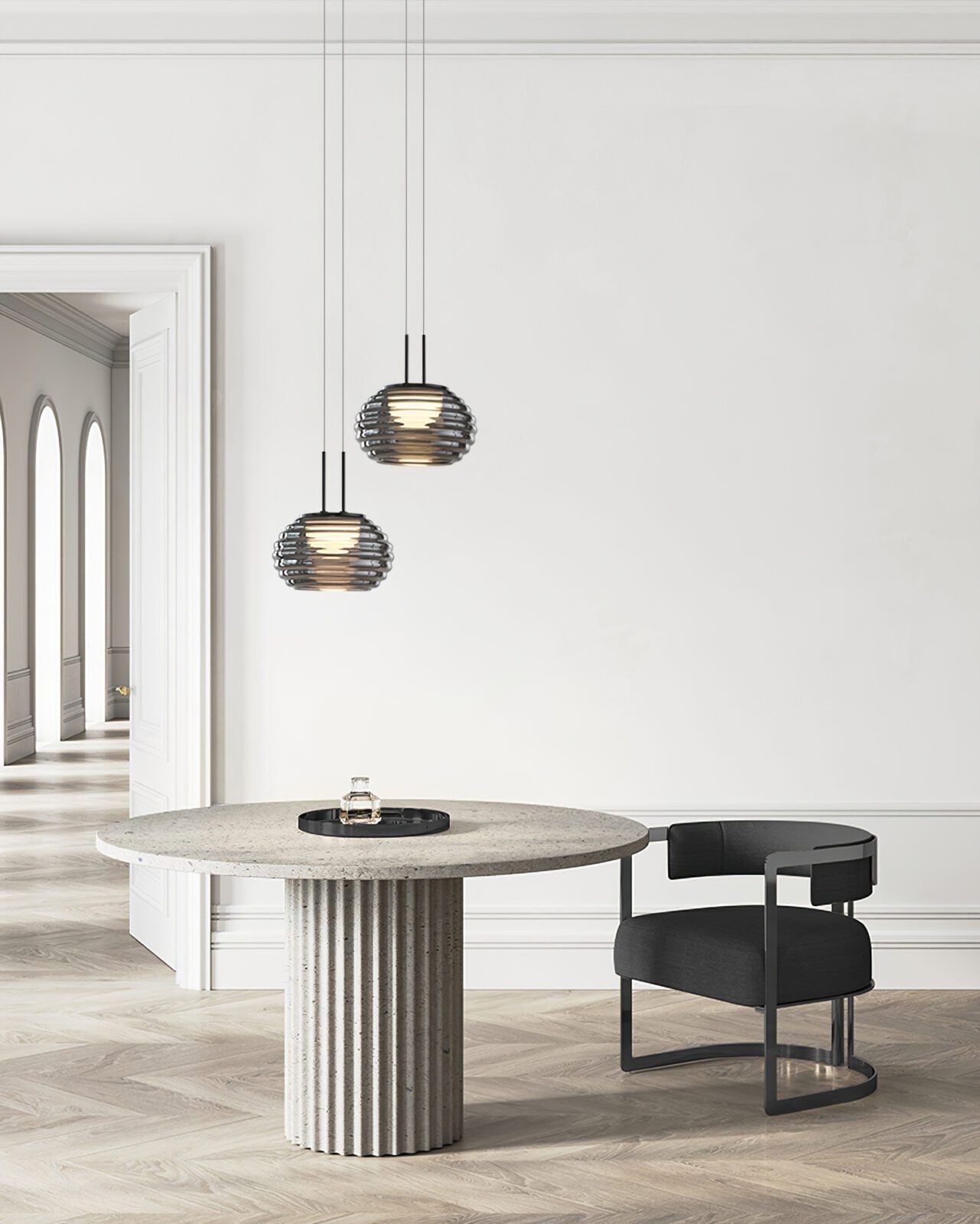 smoke-grey-wavy-glass-pendant-light-with-dual-layer-integrated-led