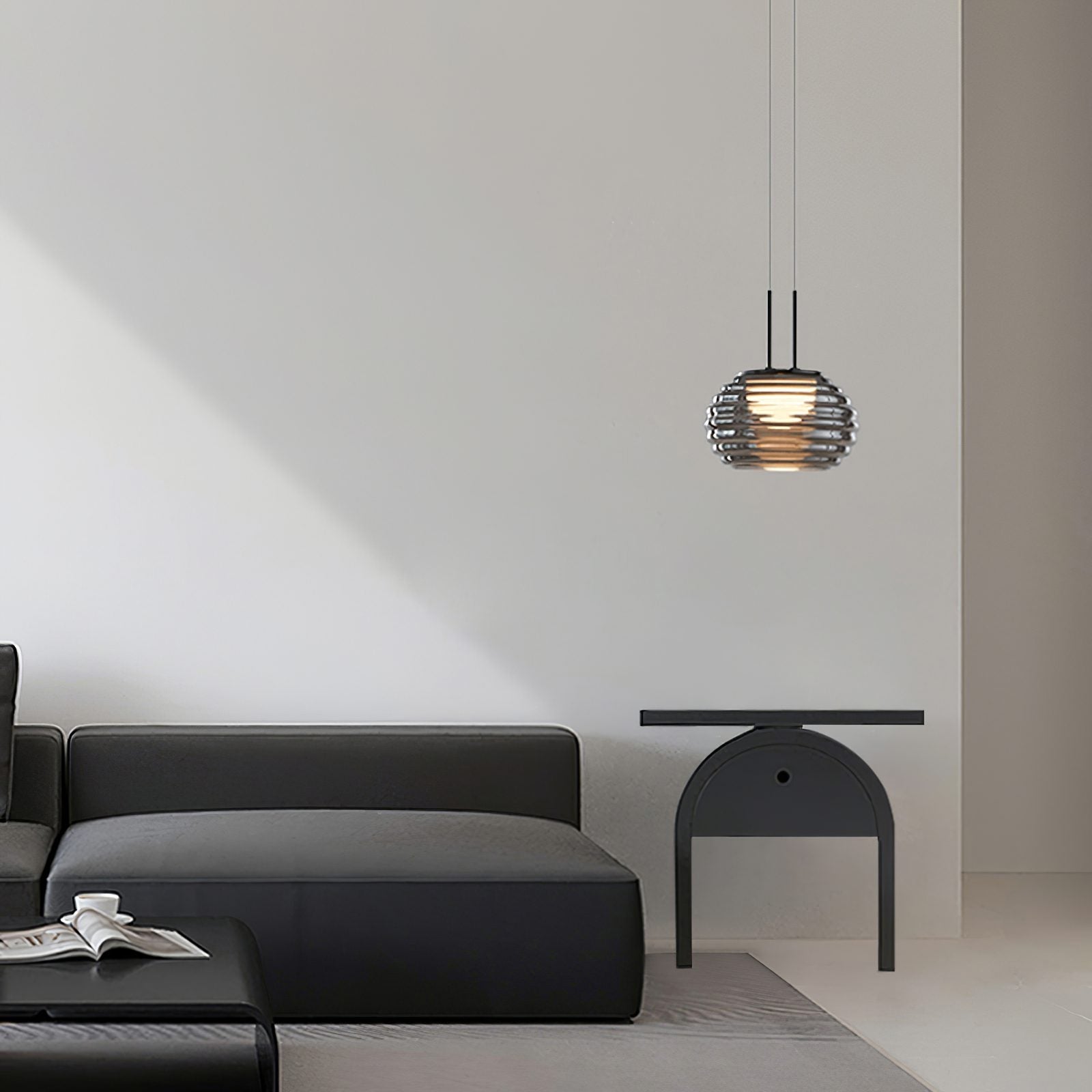 smoke-grey-wavy-glass-pendant-light-with-dual-layer-integrated-led