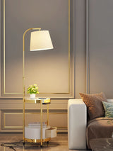 Lilah Modern Standing Lamp with Integrated End Table and Storage Shelf for Living Room
